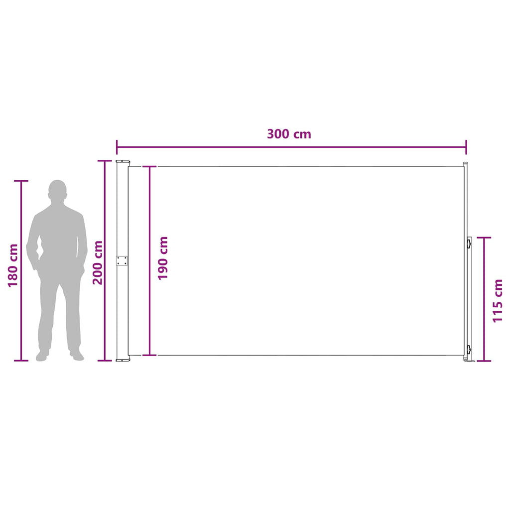 vidaXL Rozkładany boczny markiz 200 x 300 cm