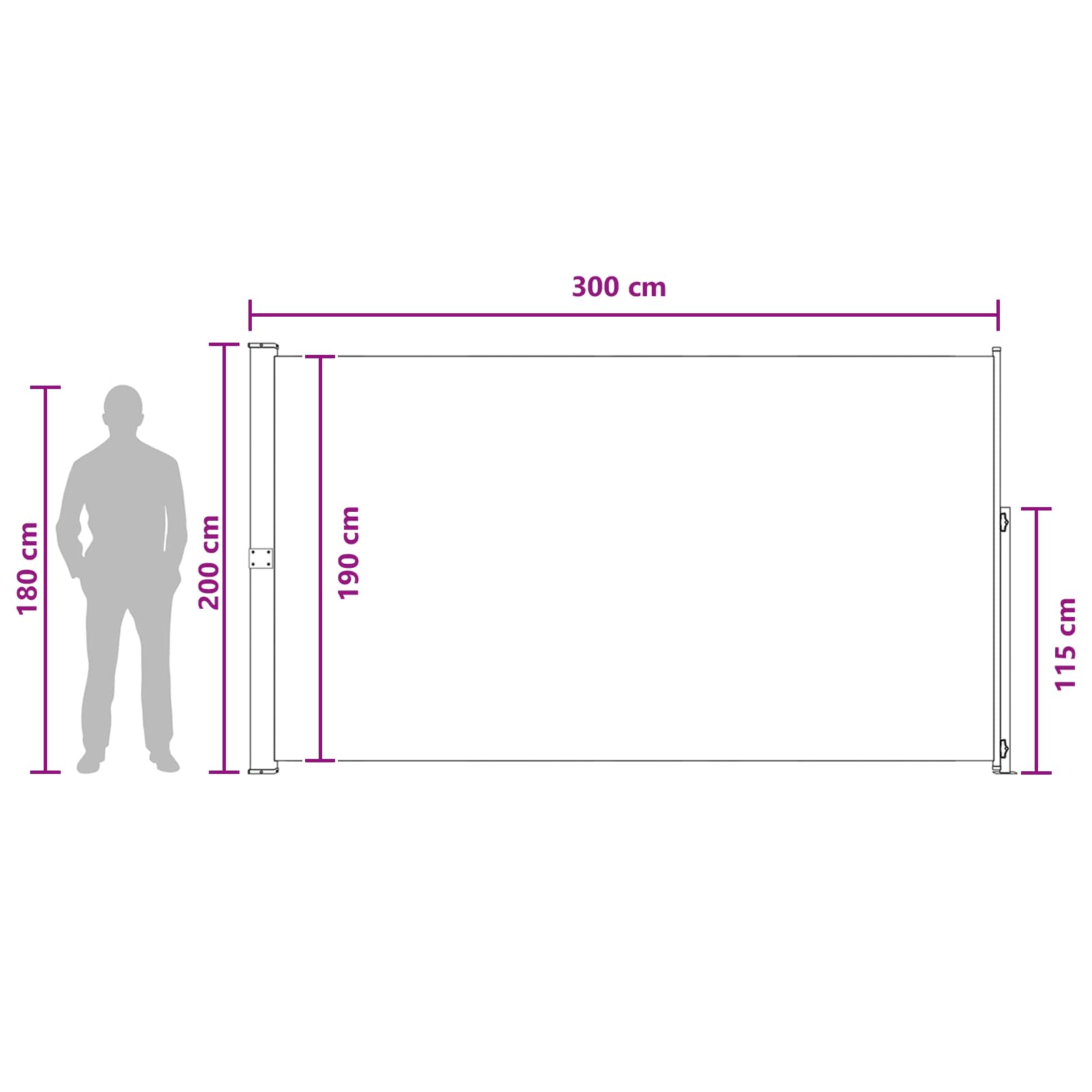 vidaXL Rozkładany boczny markiz 200 x 300 cm
