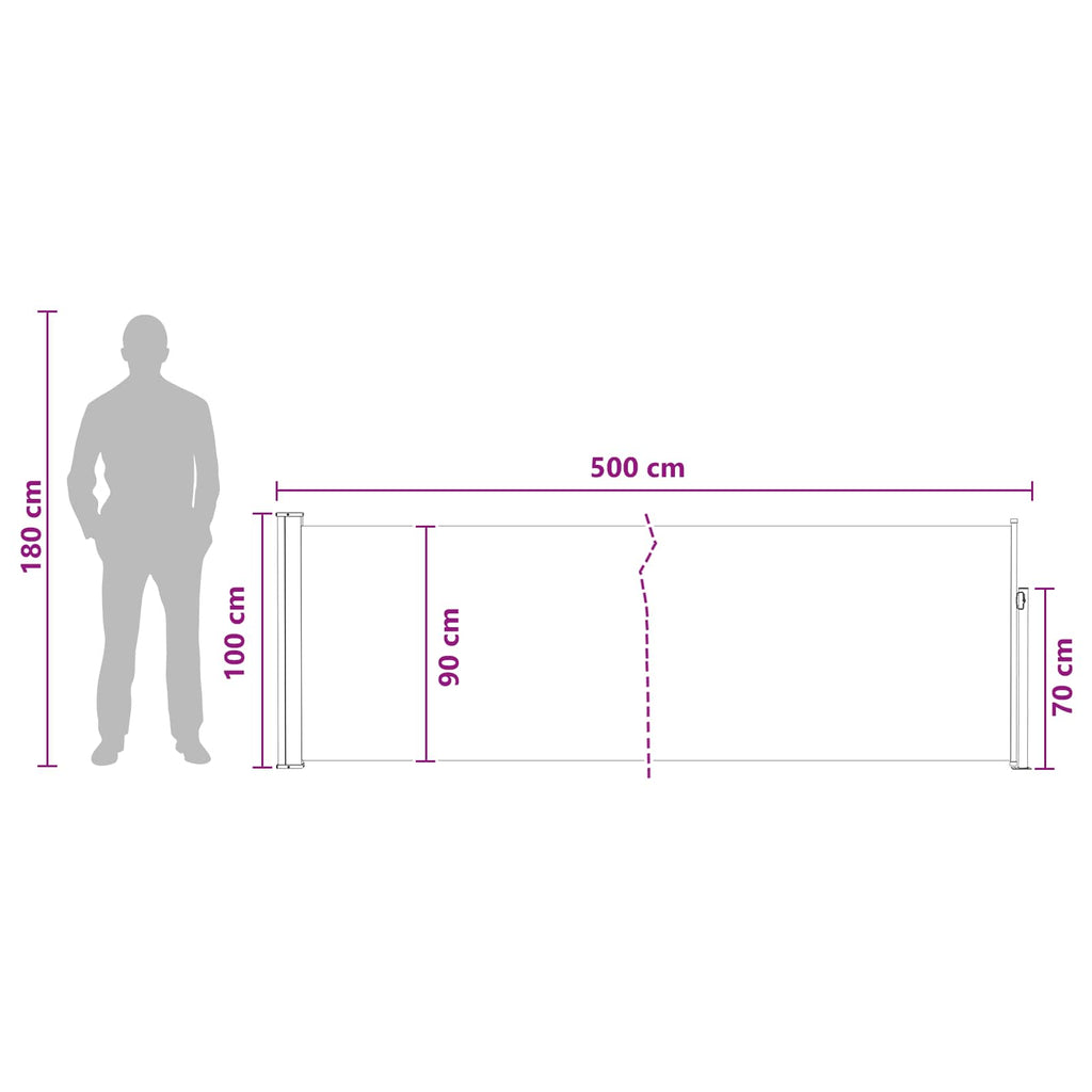 vidaXL Rozkładany boczny markiz 500 x 100 cm Poliester Prostokątny