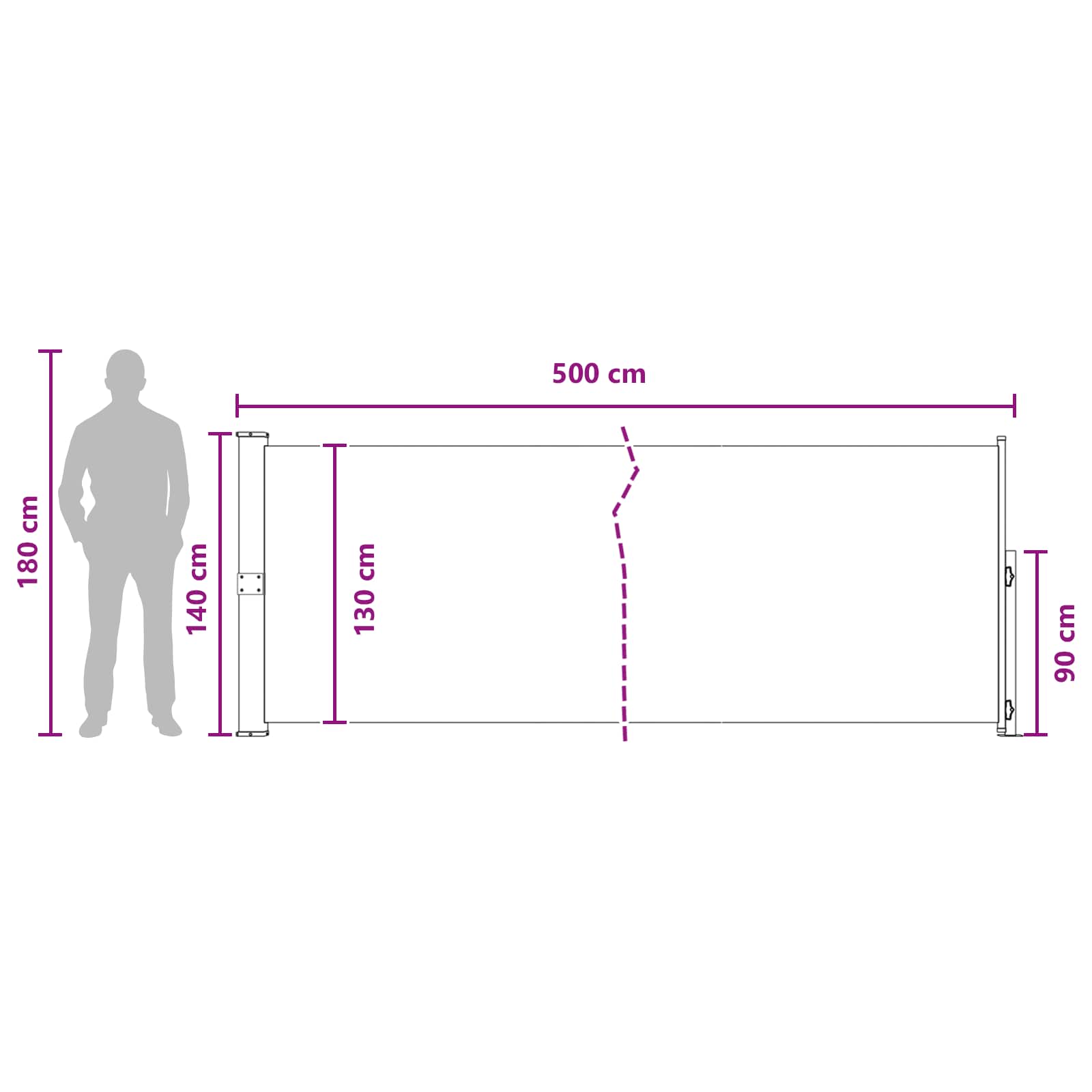 vidaXL Rozkładany boczny markiz 140 x 500 cm Poliester Prostokątny