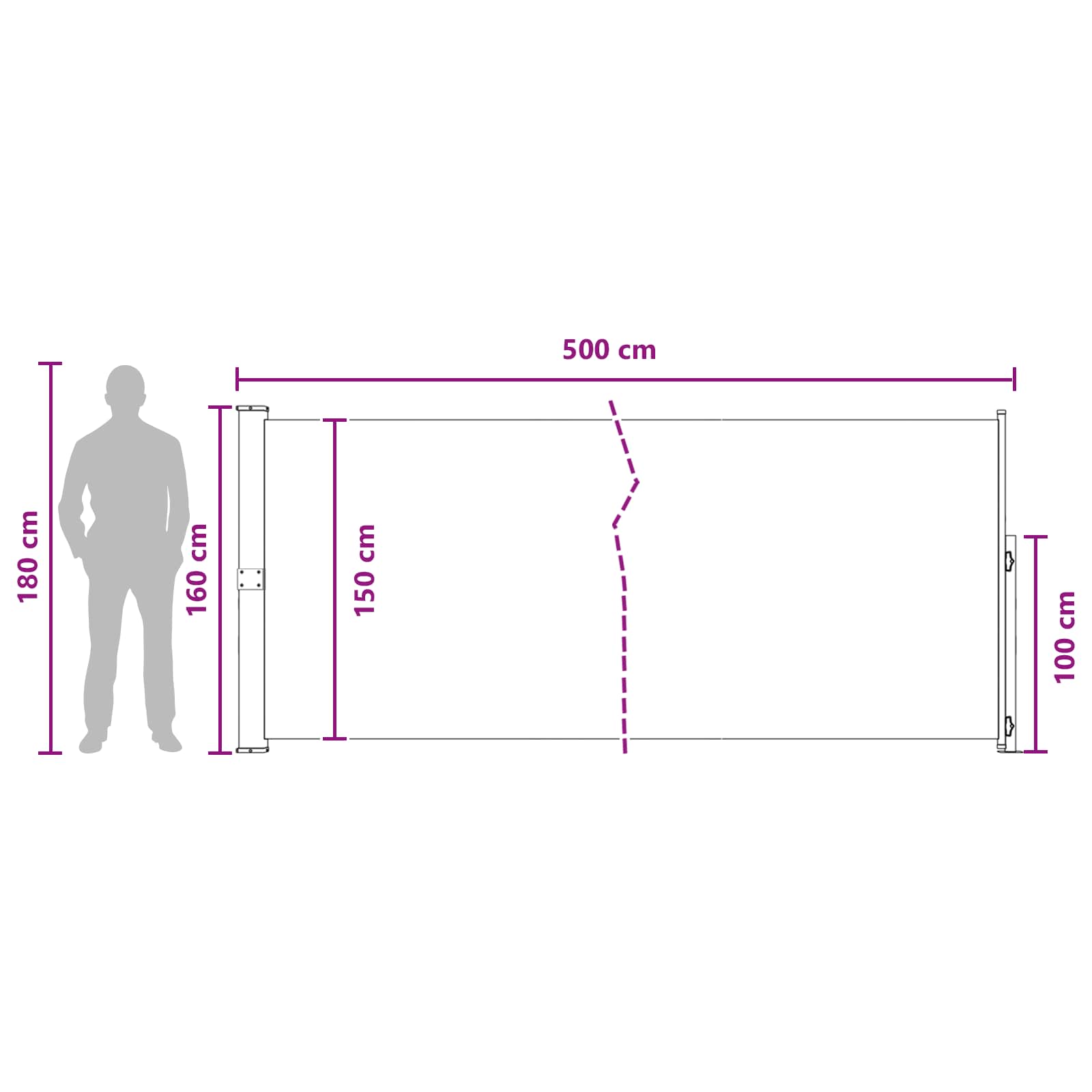 vidaXL Rozkładany boczny markiz 160 x 500 cm Poliester Prostokątny