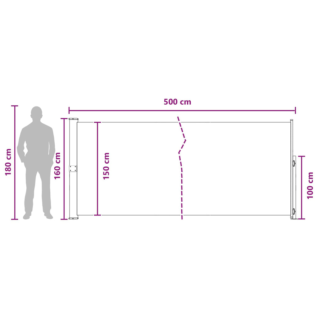 vidaXL Rozkładany boczny markiz 160 x 500 cm Poliester Prostokątny