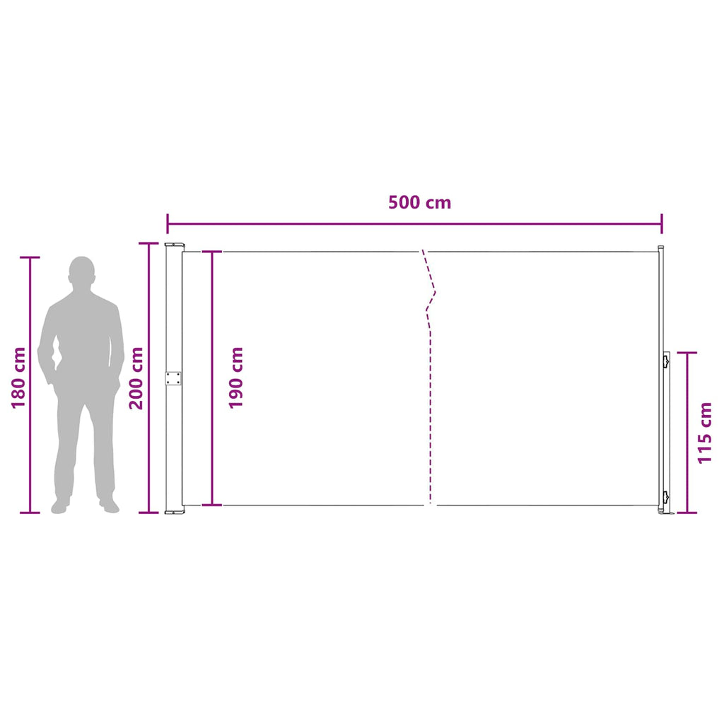 vidaXL Rozkładany boczny markiz 200 x 500 cm