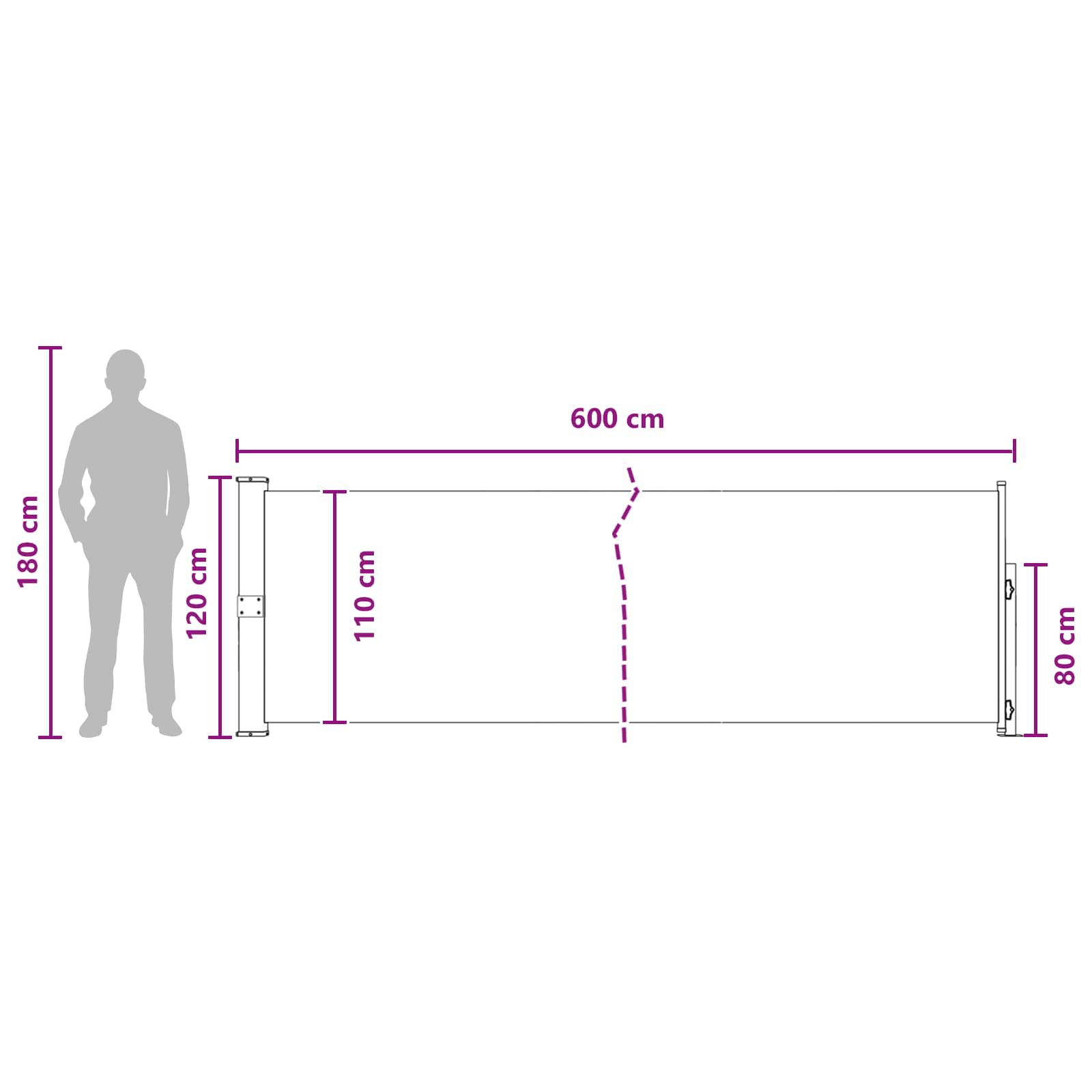 vidaXL Rozkładany boczny markiz 117 x 600 cm Poliester Prostokątny