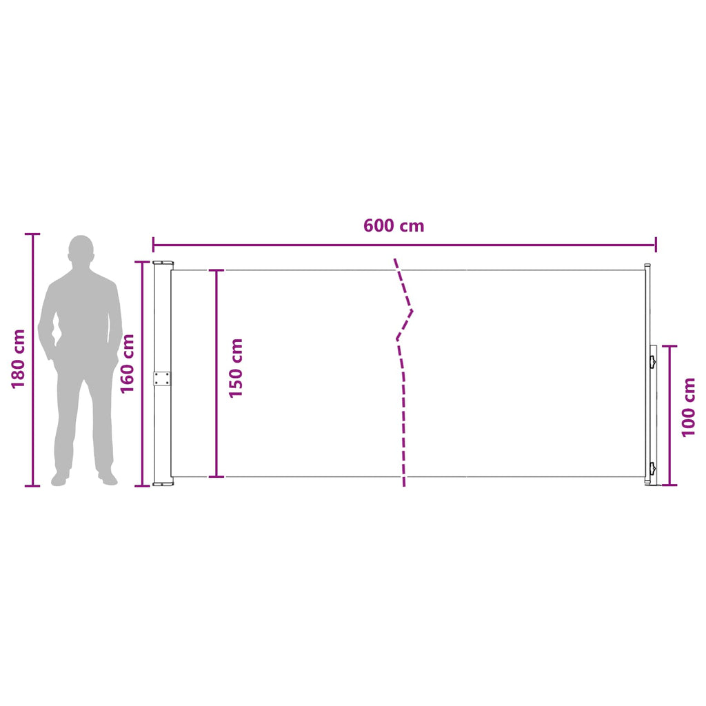 vidaXL Rozkładany boczny markiz 160 x 600 cm Poliester Prostokątny