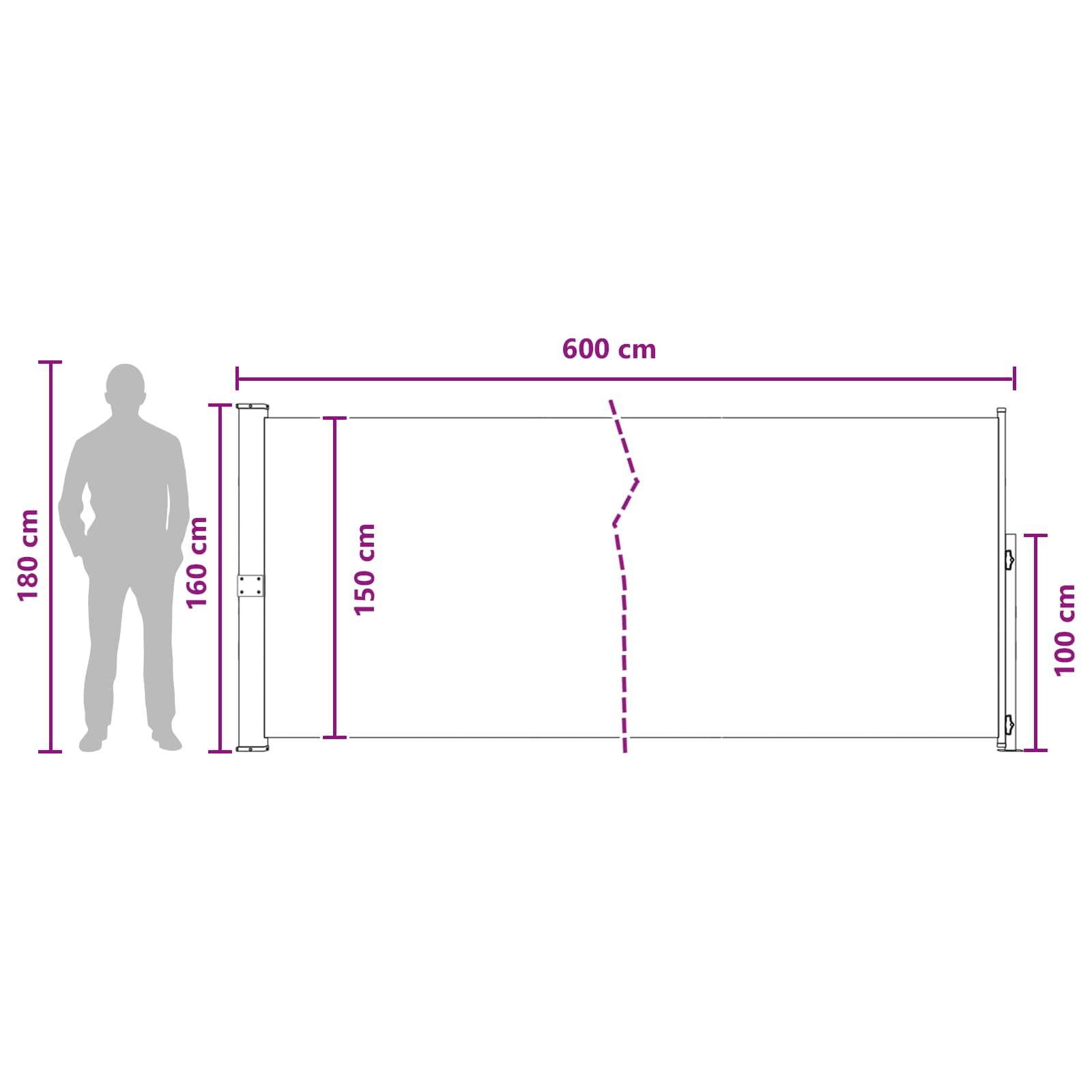 vidaXL Rozkładany boczny markiz 160 x 600 cm Poliester Prostokątny