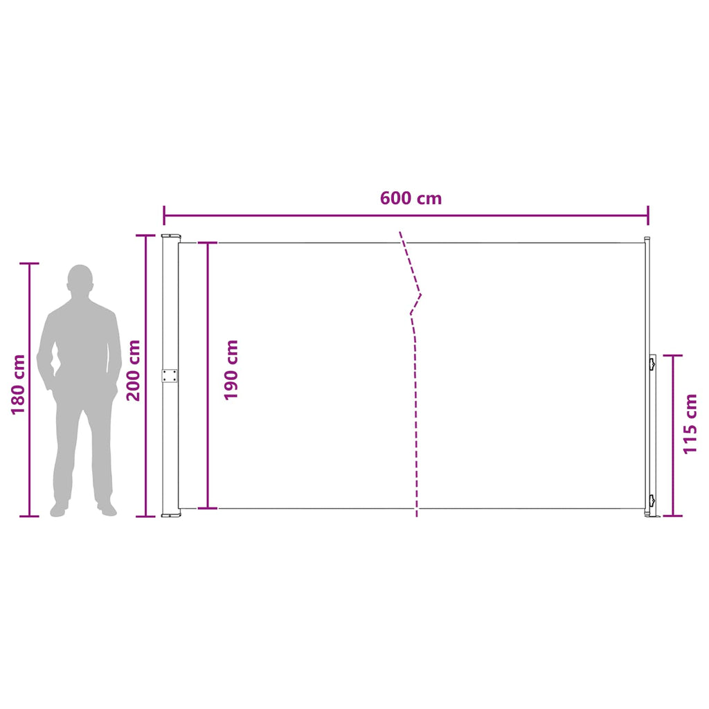 vidaXL Rozkładany boczny markiz 200 x 600 cm Poliester Prostokątny