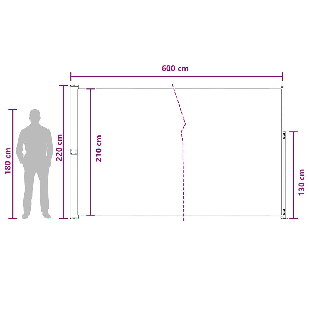 vidaXL Rozkładany boczny markiz 220 x 600 cm Poliester Prostokątny