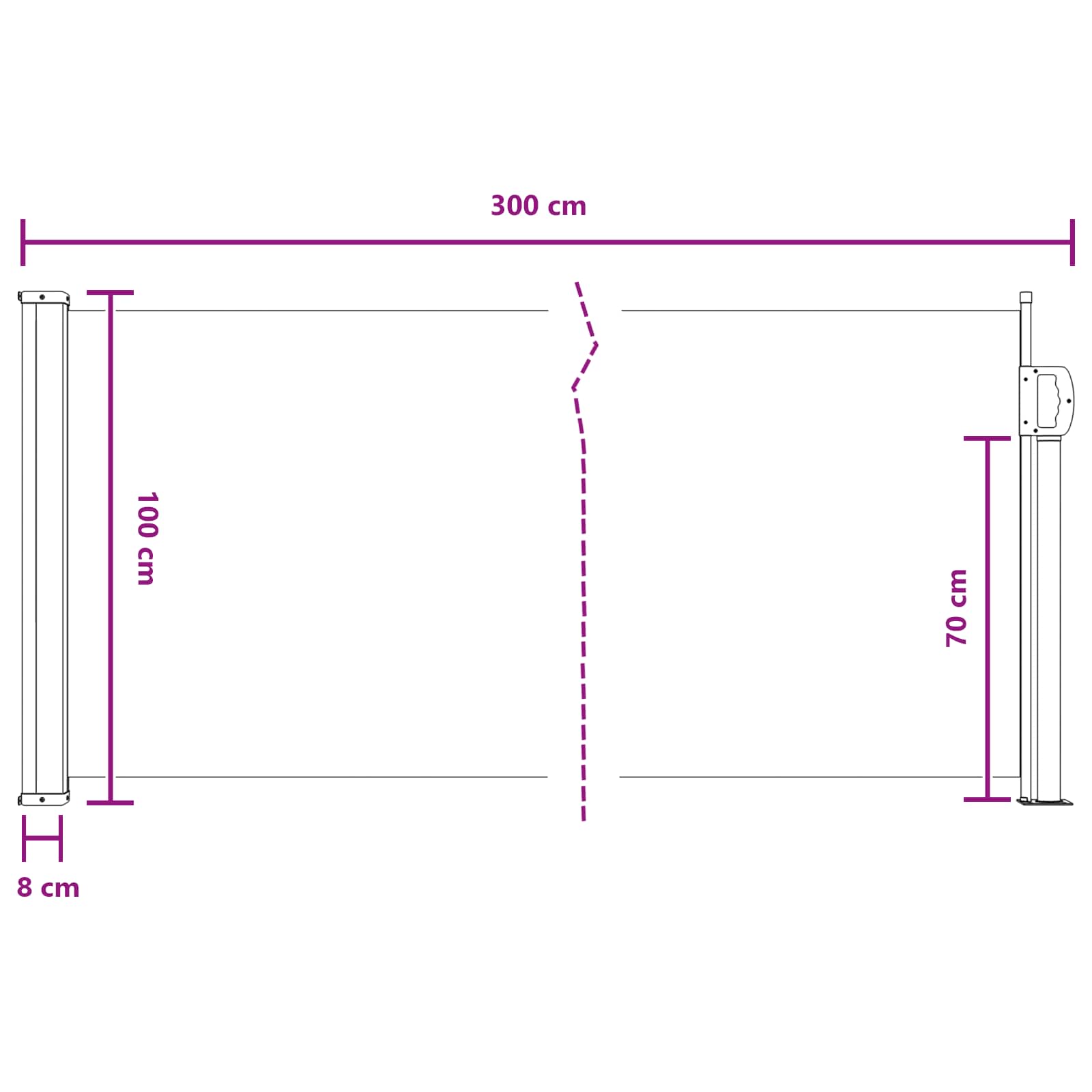 vidaXL Rozkładany boczny markiz piaskowy 300 x 100 cm Poliester