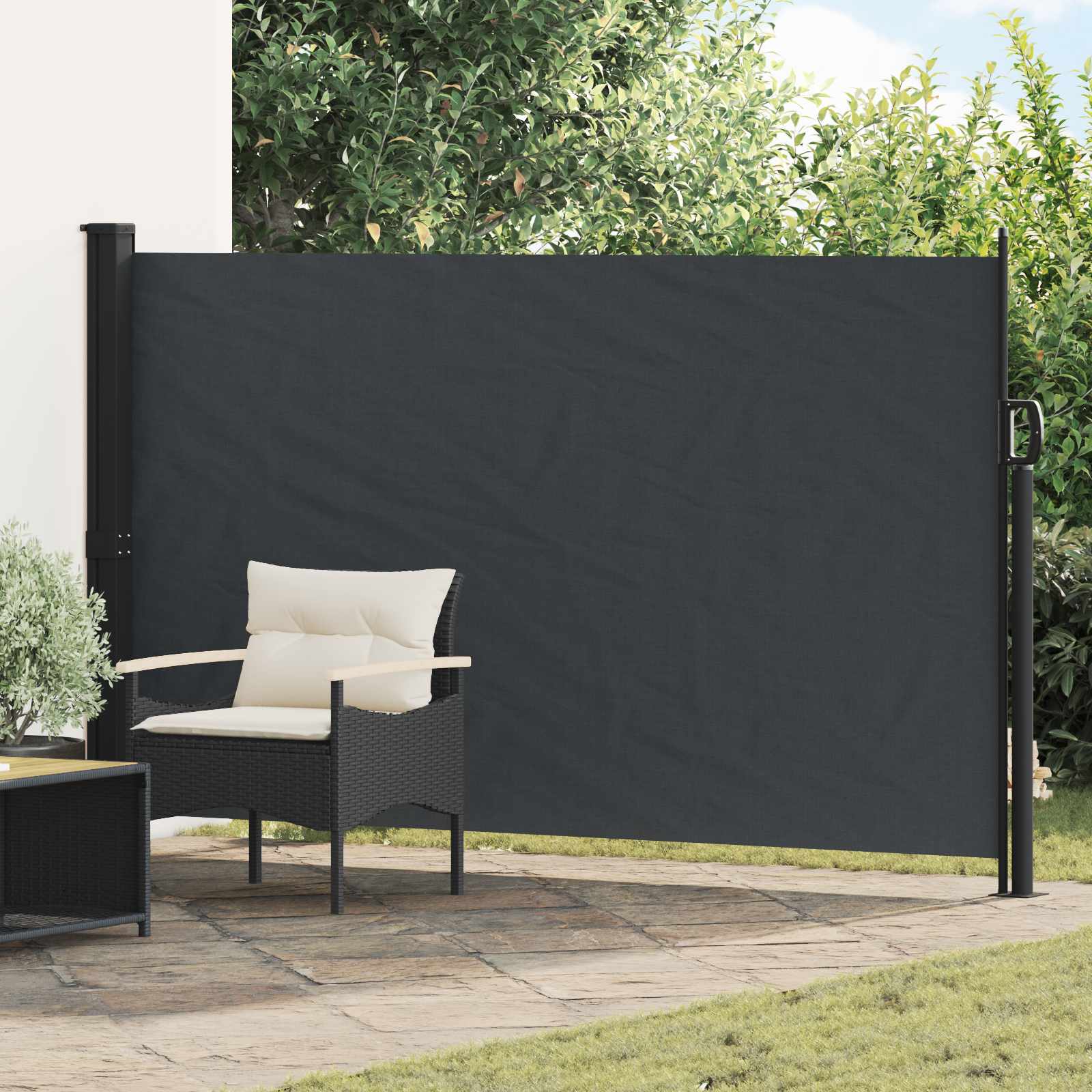 vidaXL Rozkładany boczny markiz Czarny 300 x 170 cm Poliester