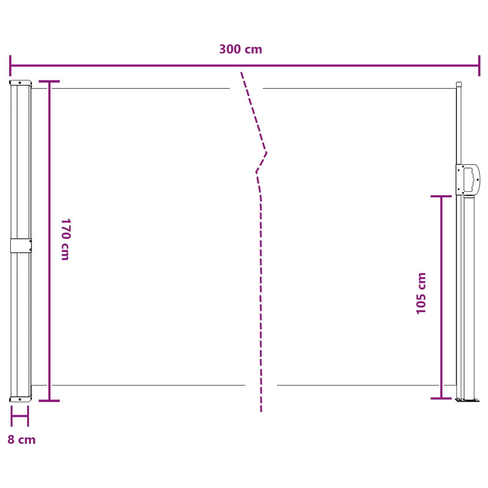 vidaXL Rozkładany boczny markiz antracytowy 300 x 170 cm Poliester