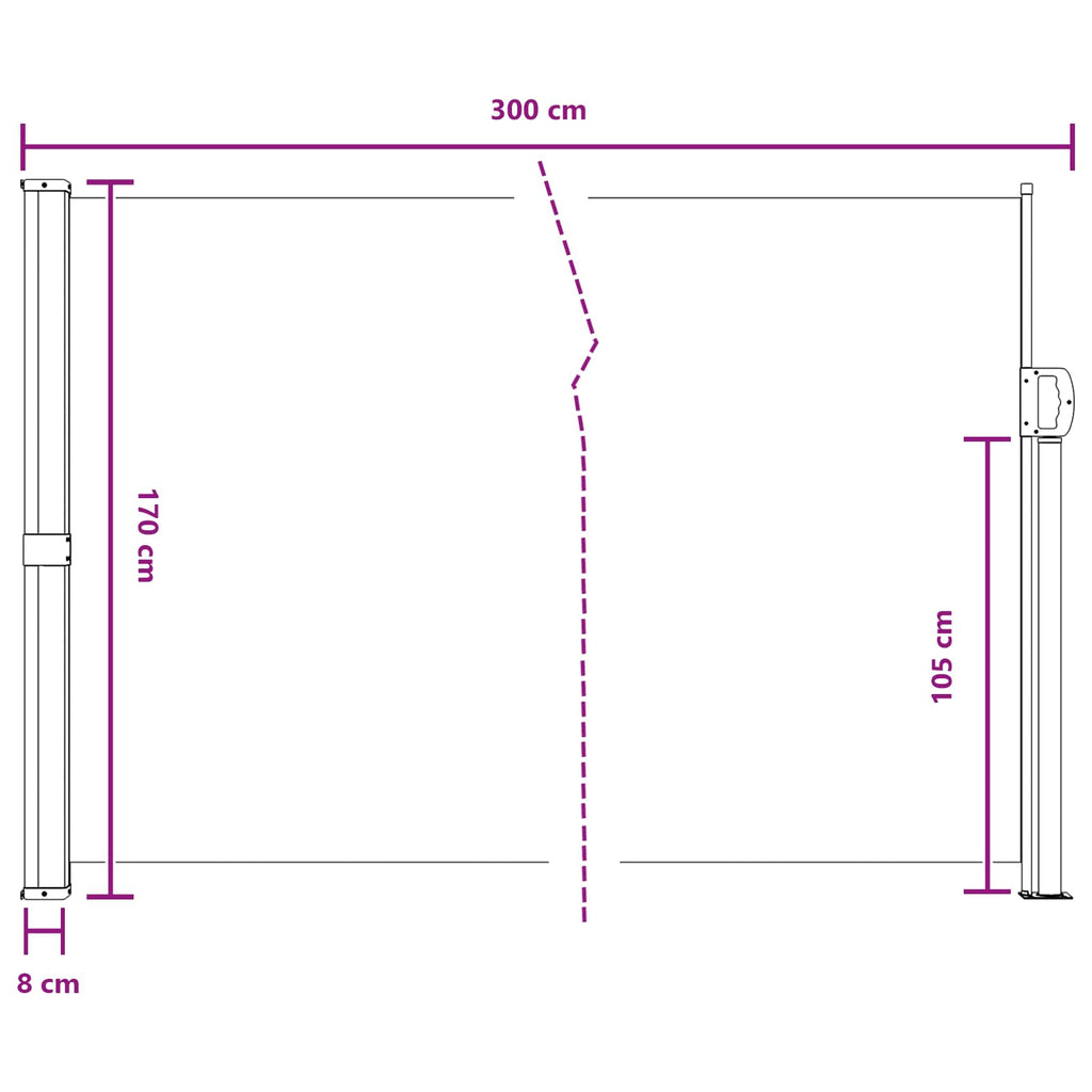 vidaXL Rozkładany boczny markiz Szary 300 x 170 cm Poliester