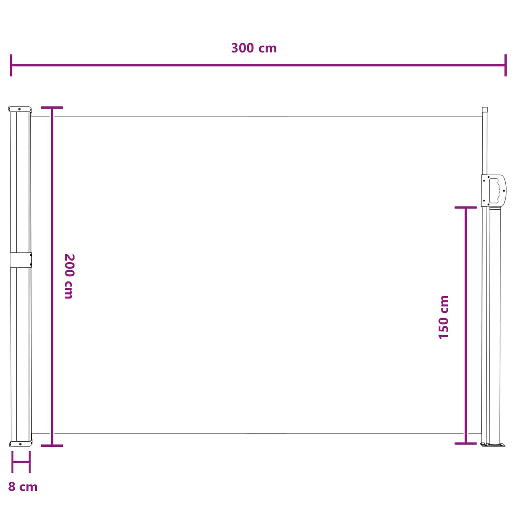 vidaXL Rozkładany boczny markiz Szary 300 x 200 cm Poliester