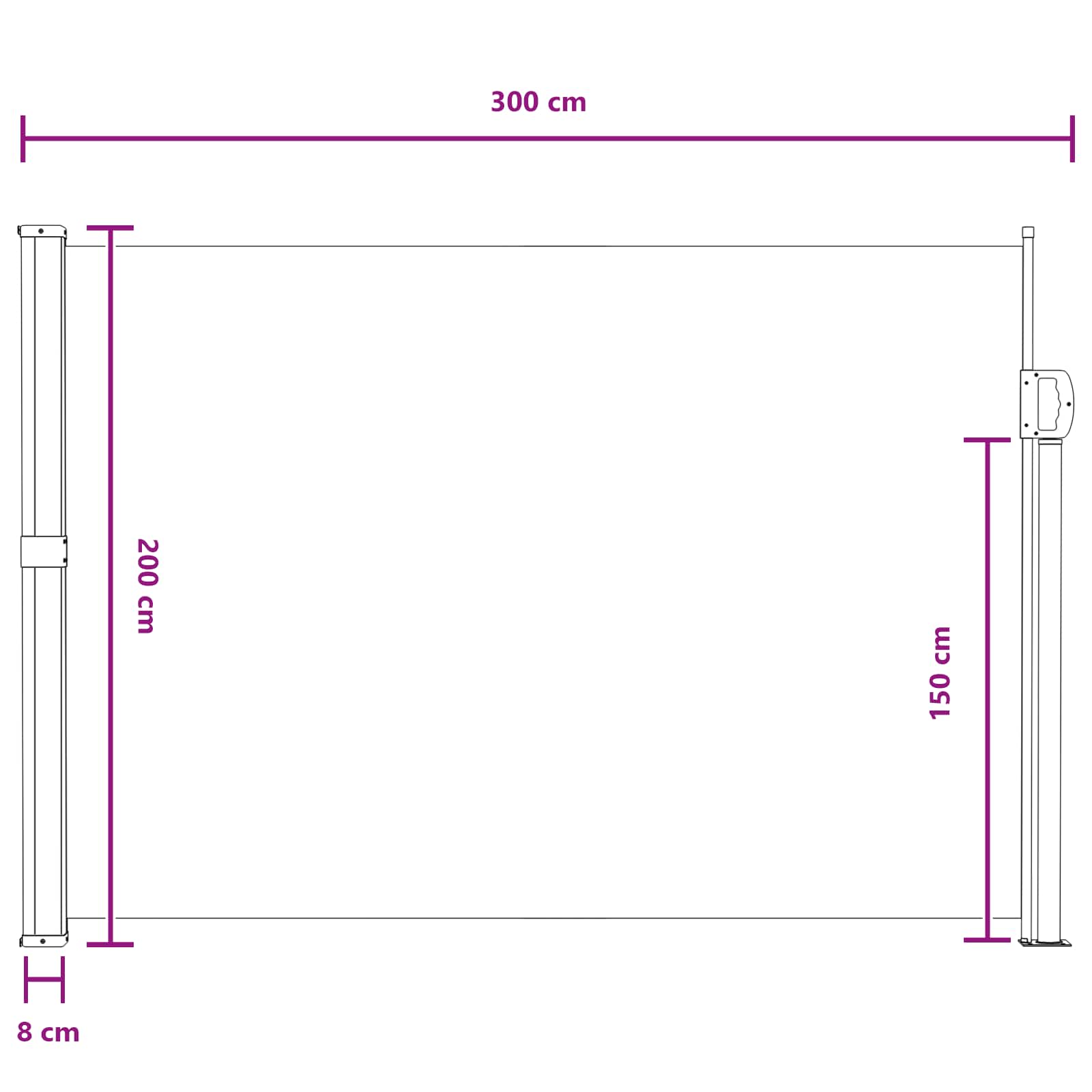 vidaXL Rozkładany boczny markiz Szary 300 x 200 cm Poliester