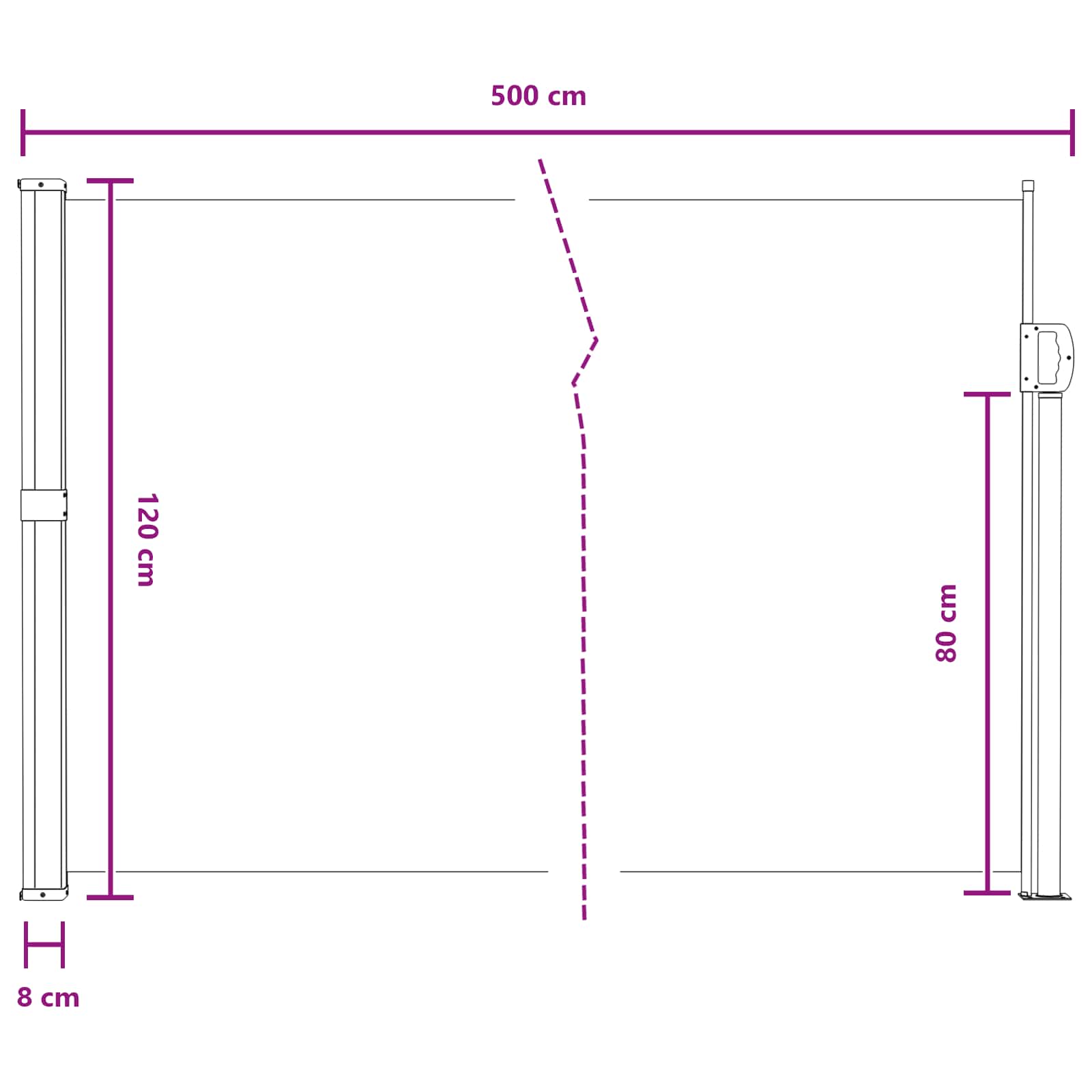 vidaXL Rozkładany boczny markiz piaskowy 500 x 120 cm Poliester