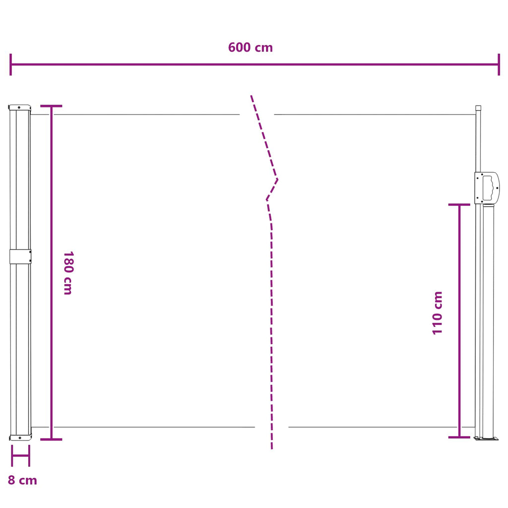 vidaXL Rozkładany boczny markiz Szary 600 x 180 cm Poliester