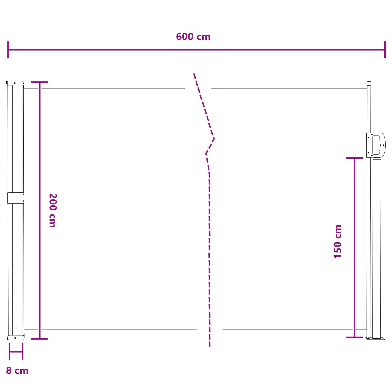 vidaXL Rozkładany boczny markiz piaskowy 600 x 200 cm Poliester