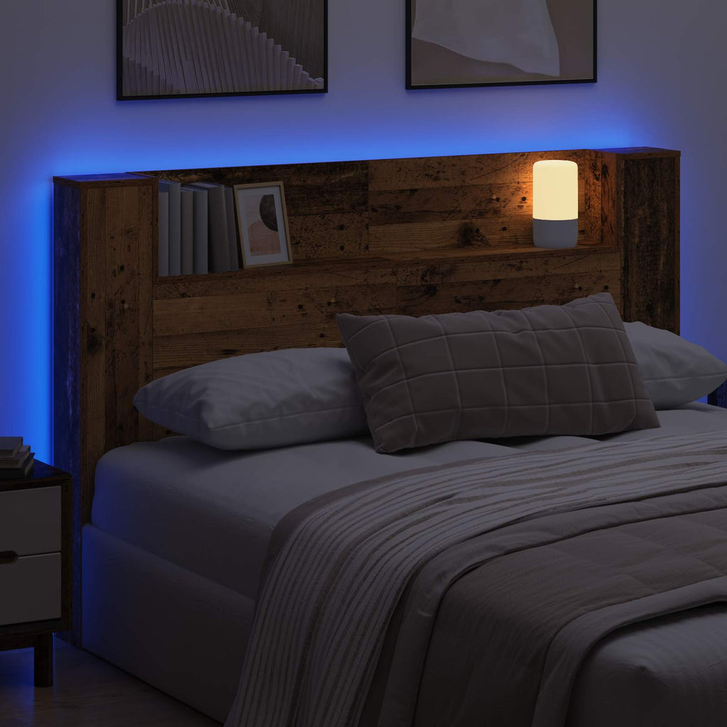vidaXL Zagłówek do przechowywania z LED Stare drewno 160 cm