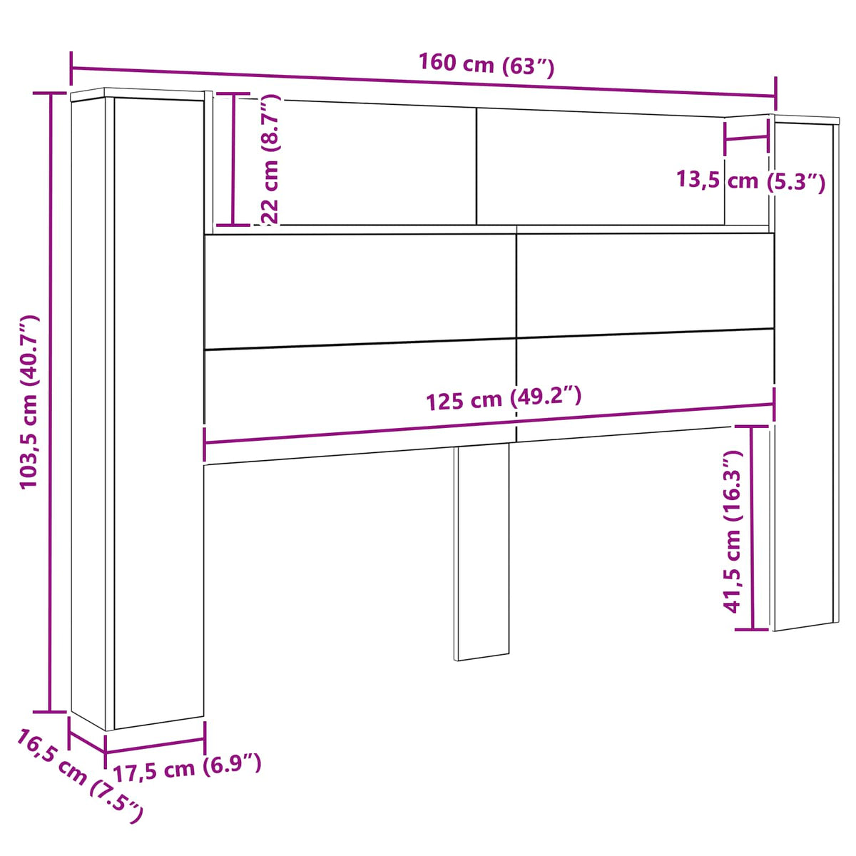 vidaXL Zagłówek do przechowywania z LED Stare drewno 160 cm