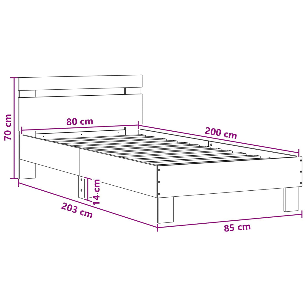 vidaXL Łóżko z ramą z LED Stare drewno 80 x 200 cm Drewno inżynieryjne
