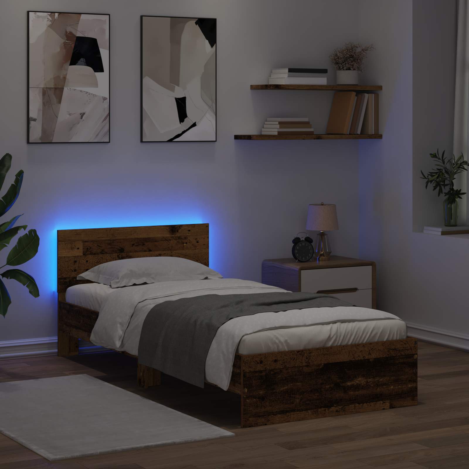vidaXL Łóżko z ramą z LED Stare drewno 80 x 200 cm Drewno inżynieryjne
