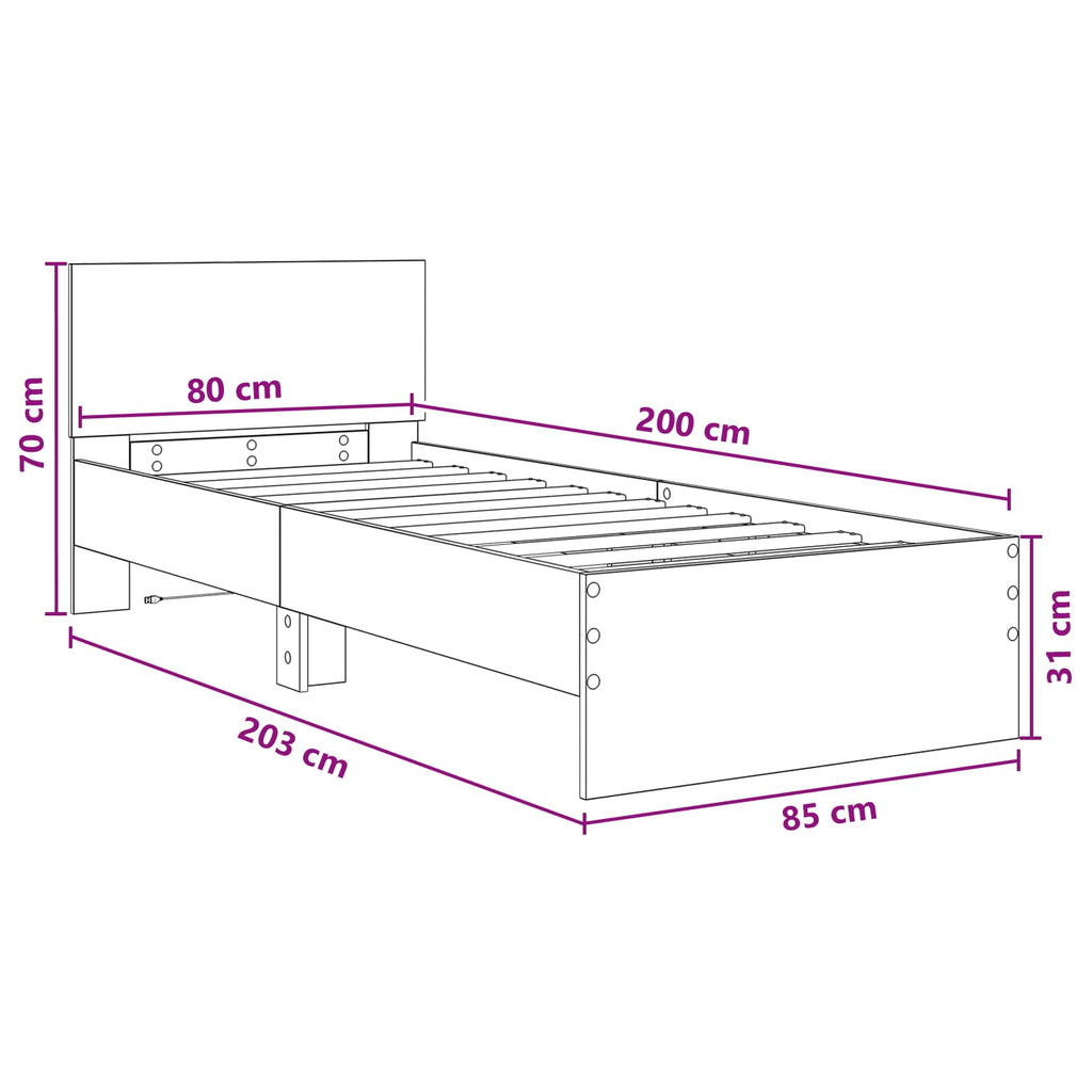 vidaXL Łóżko z ramą z LED Stare drewno 80 x 200 cm Drewno inżynieryjne