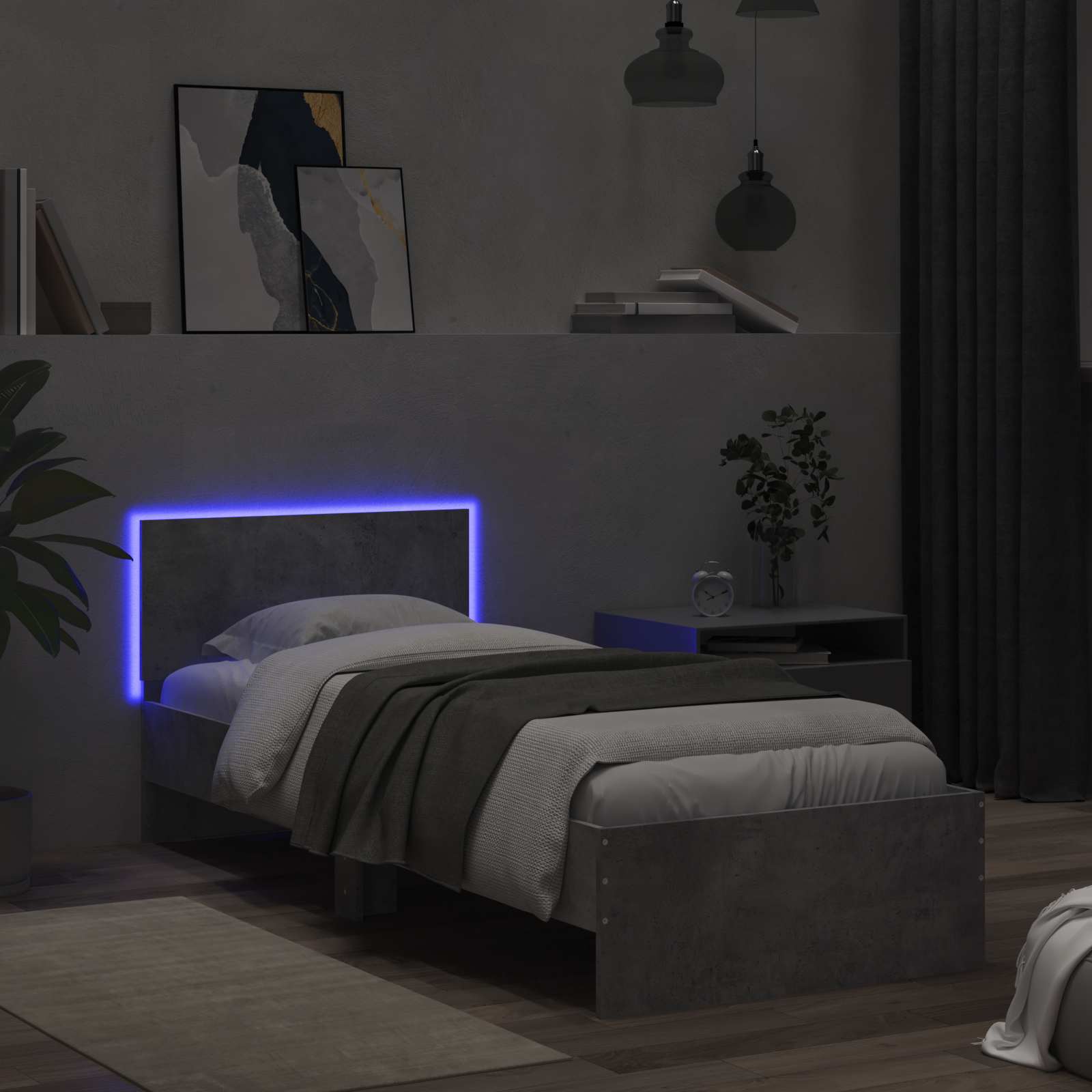 vidaXL Łóżko z ramą z LED Betonowy szary 80 x 200 cm