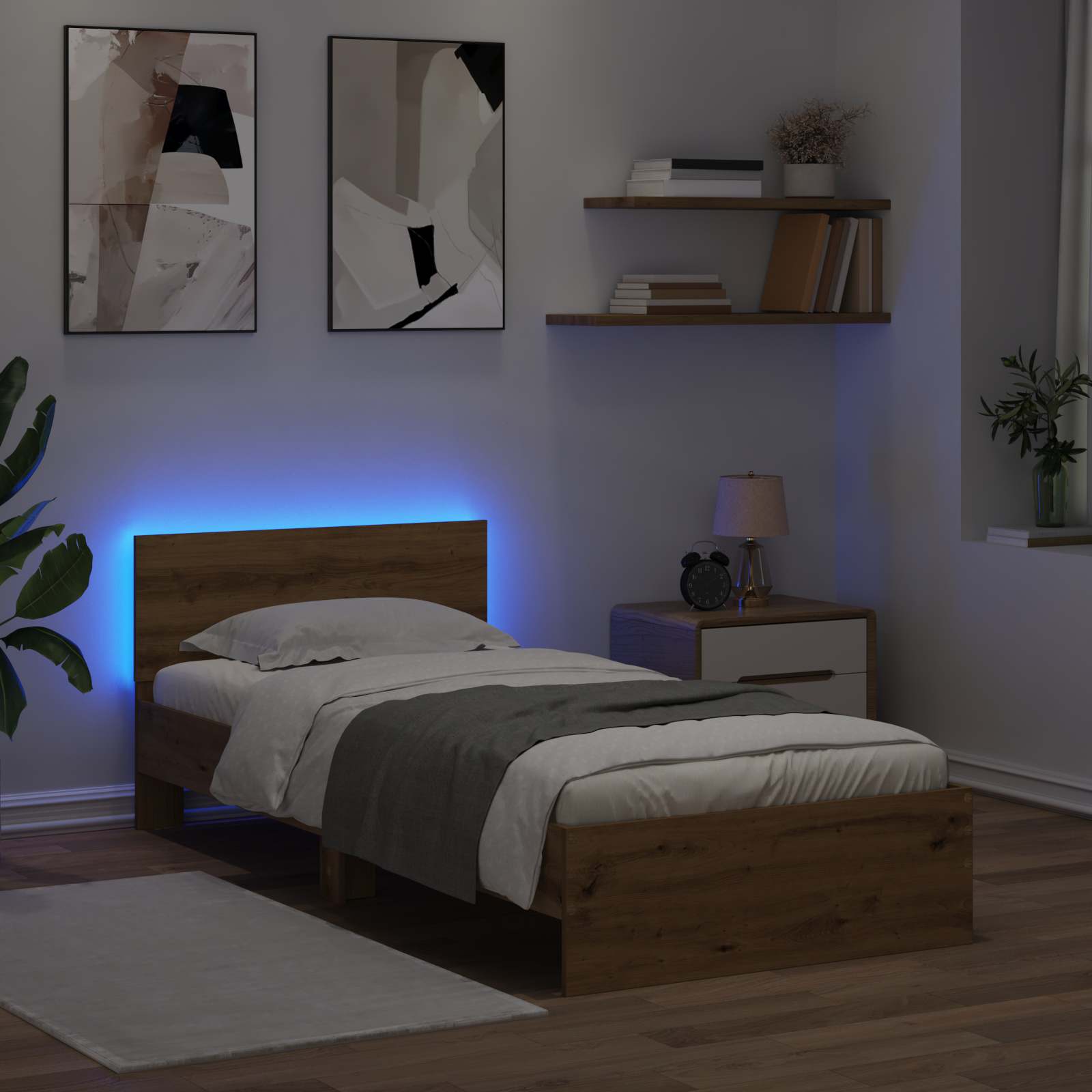 vidaXL Łóżko z ramą z LED Dąb artisian 80 x 200 cm Drewno inżynieryjne