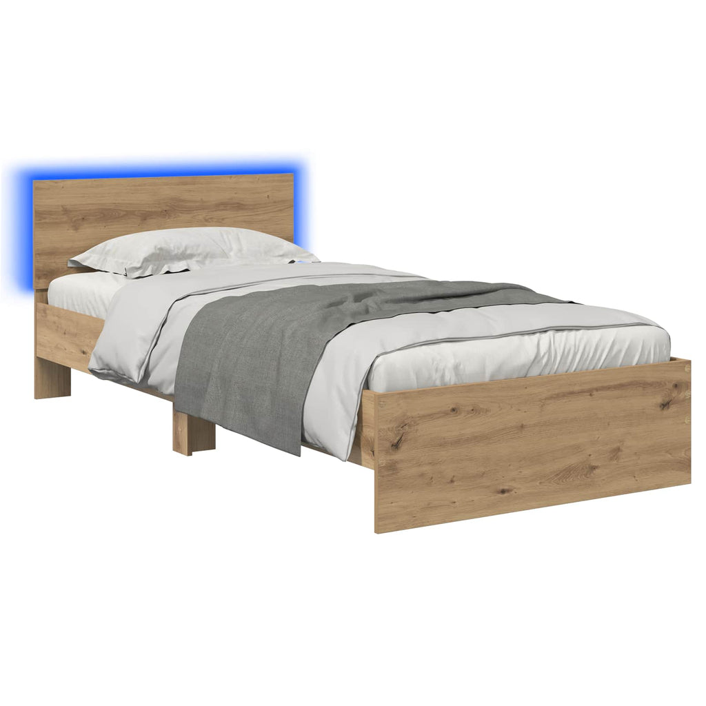 vidaXL Łóżko z ramą z LED Dąb artisian 80 x 200 cm Drewno inżynieryjne