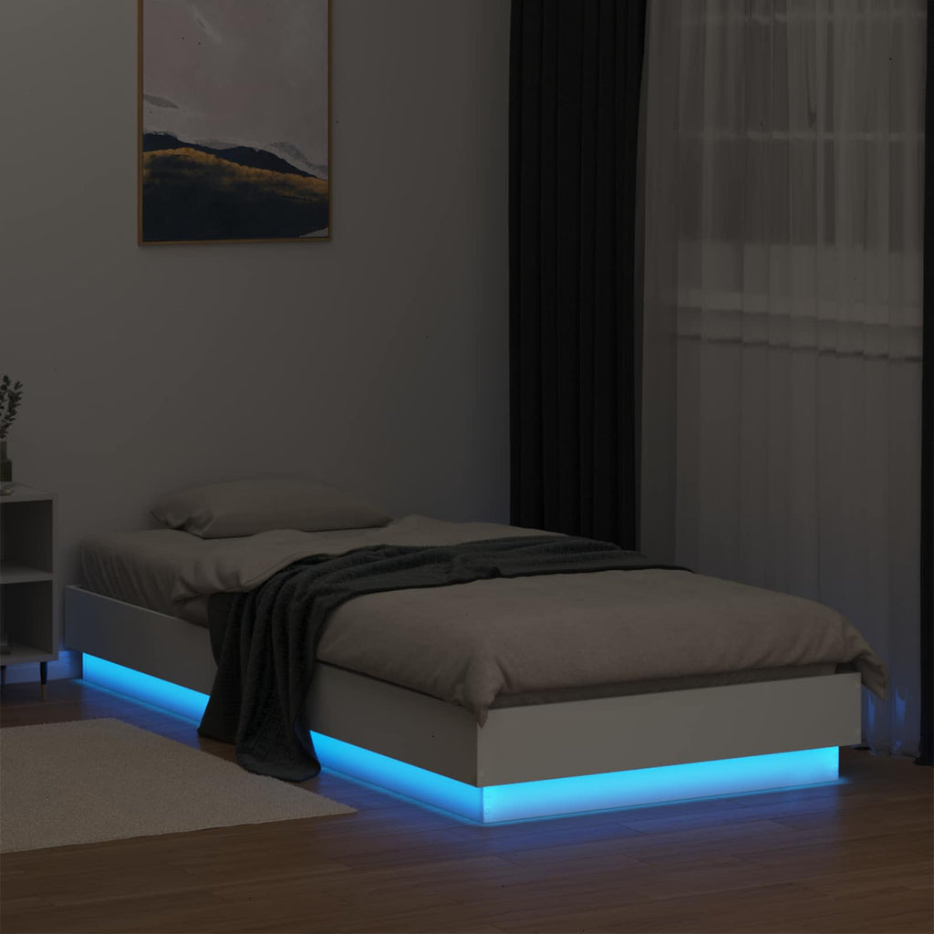 vidaXL Łóżko z ramą z LED Biały 80 x 200 cm Drewno inżynieryjne