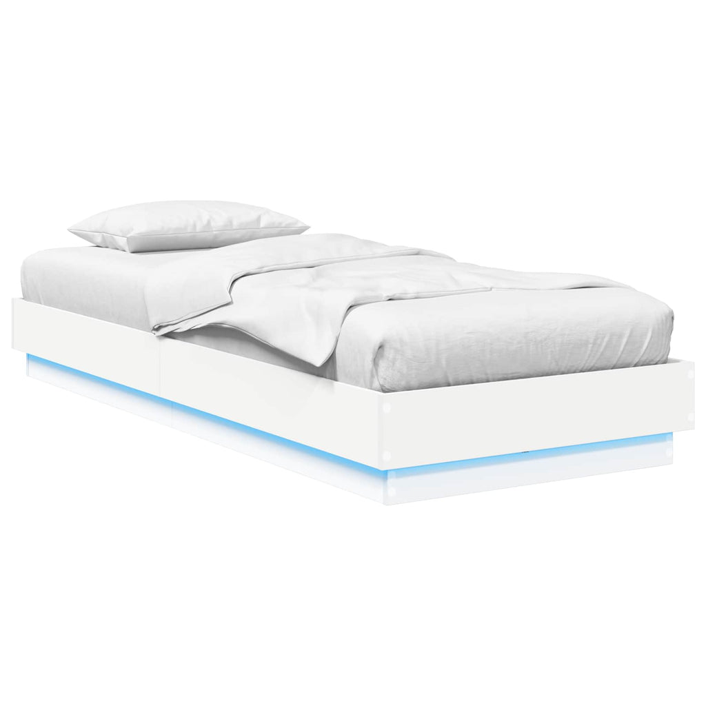 vidaXL Łóżko z ramą z LED Biały 80 x 200 cm Drewno inżynieryjne