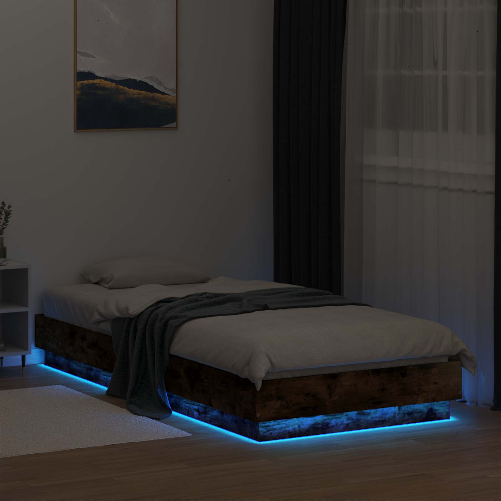 vidaXL Łóżko z ramą z LED Dąb wędzony 80 x 200 cm Drewno inżynieryjne