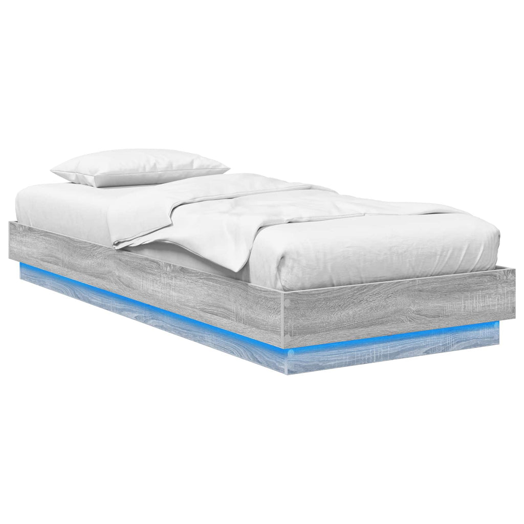 vidaXL Łóżko z ramą z LED Szary Sonoma 80 x 200 cm Drewno inżynieryjne