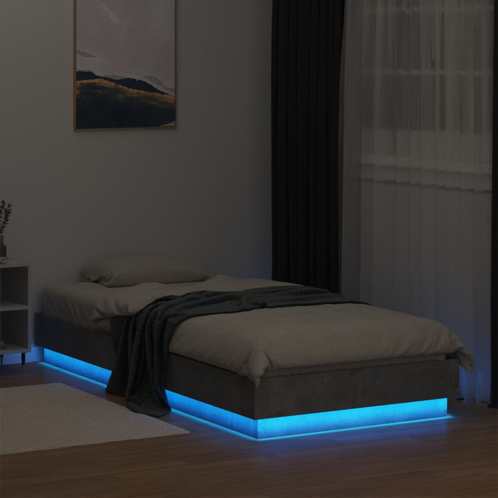 vidaXL Łóżko z ramą z LED Betonowy szary 80 x 200 cm