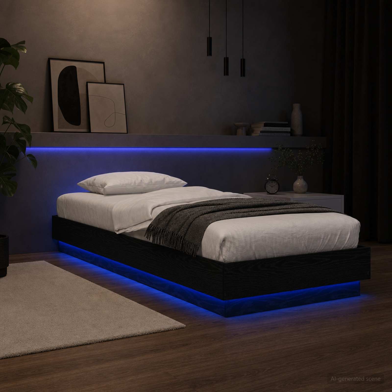 vidaXL Łóżko z ramą z LED Czarny dąb 80 x 200 cm Drewno inżynieryjne