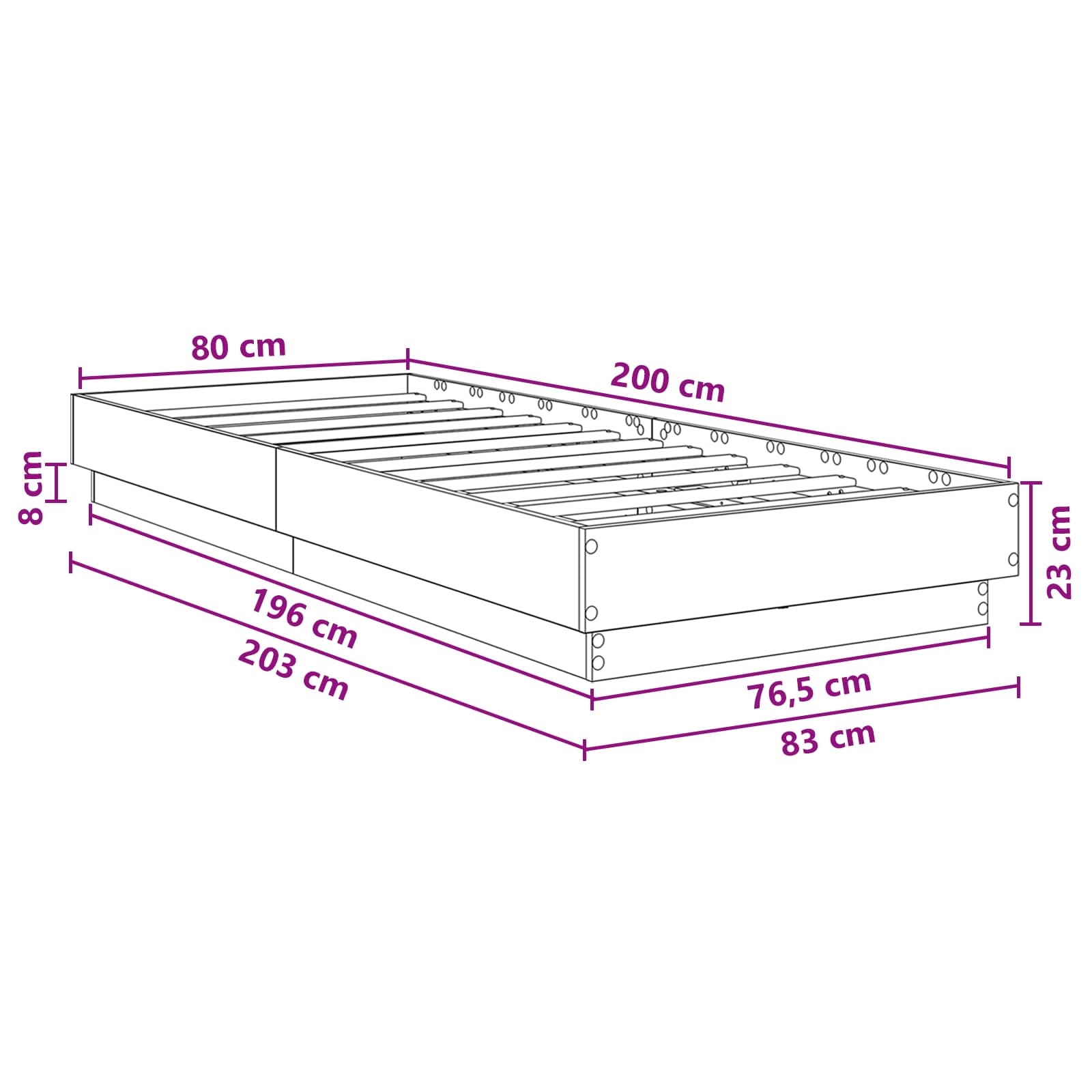 vidaXL Łóżko z ramą z LED Czarny dąb 80 x 200 cm Drewno inżynieryjne