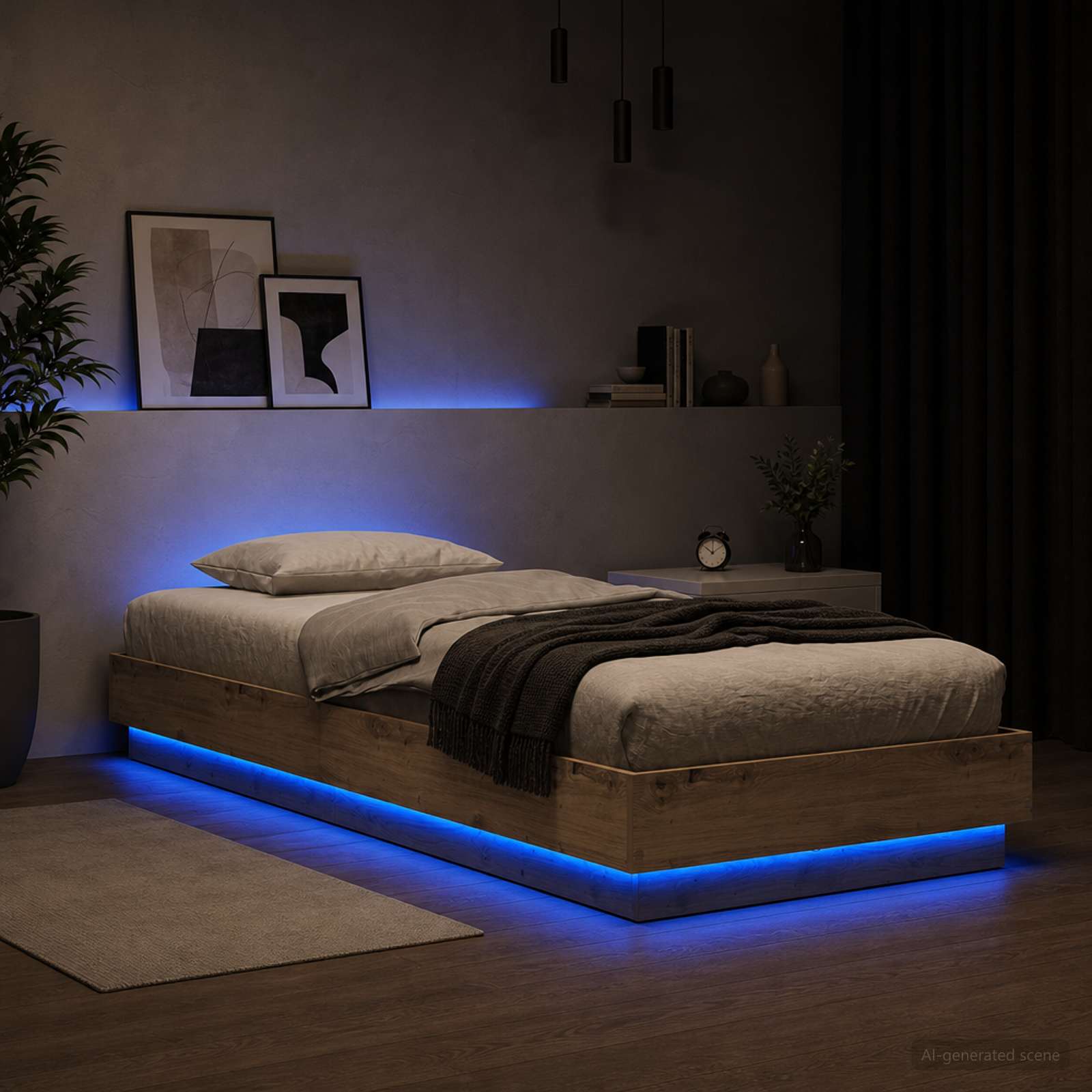 vidaXL Łóżko z ramą z LED Dąb artisian 80 x 200 cm Drewno inżynieryjne