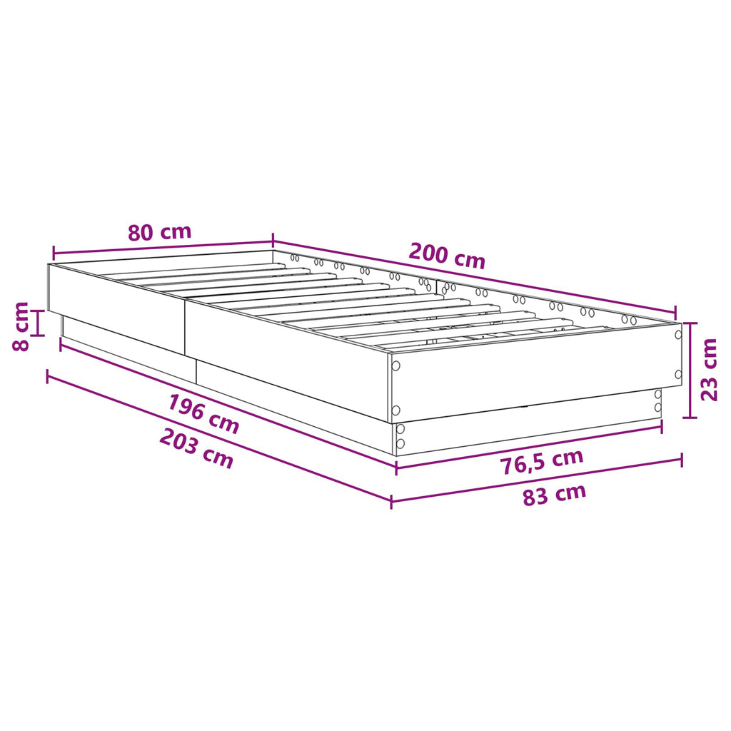 vidaXL Łóżko z ramą z LED Dąb artisian 80 x 200 cm Drewno inżynieryjne