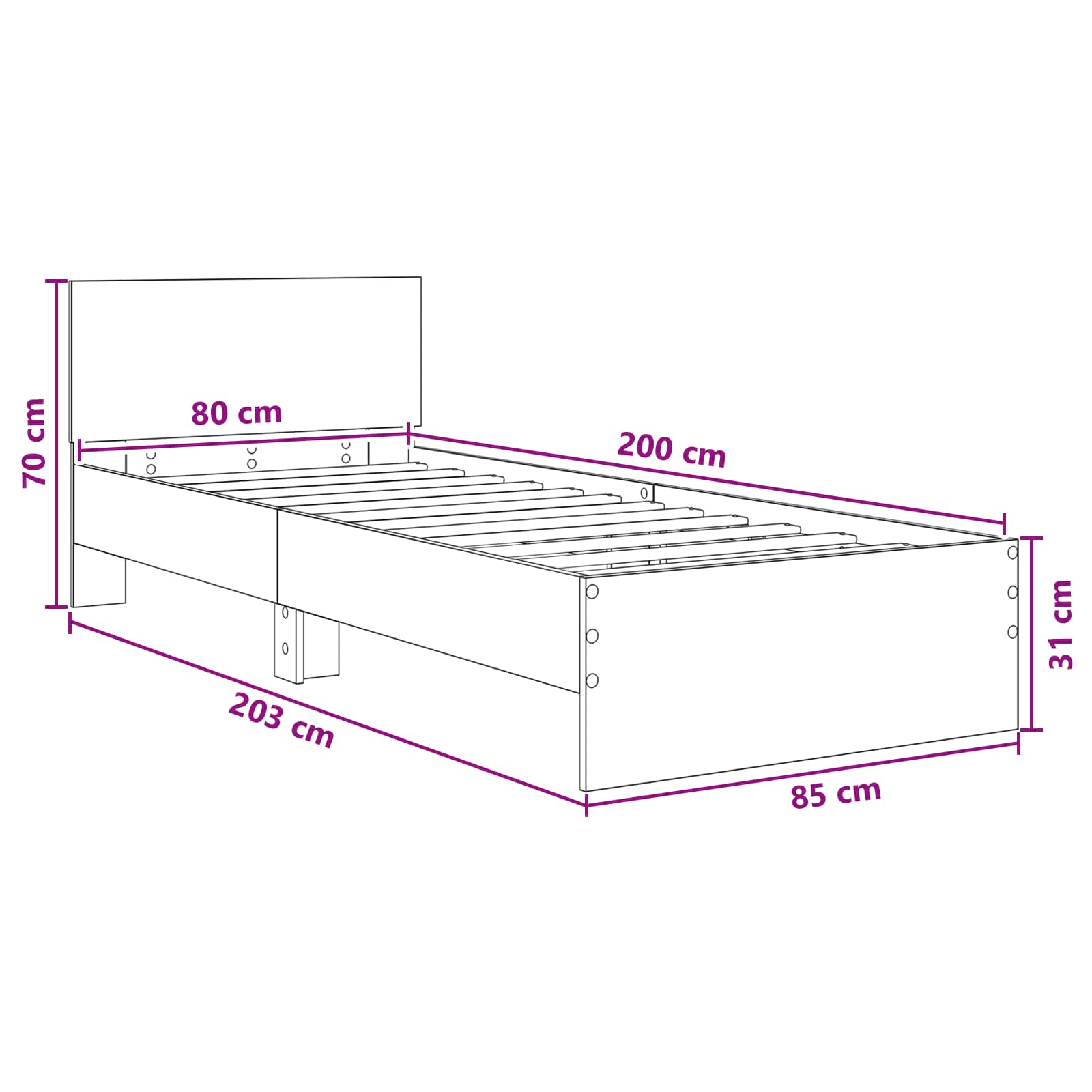 vidaXL Rama łóżka z wezgłowiem Dąb artisan 80 x 200 cm