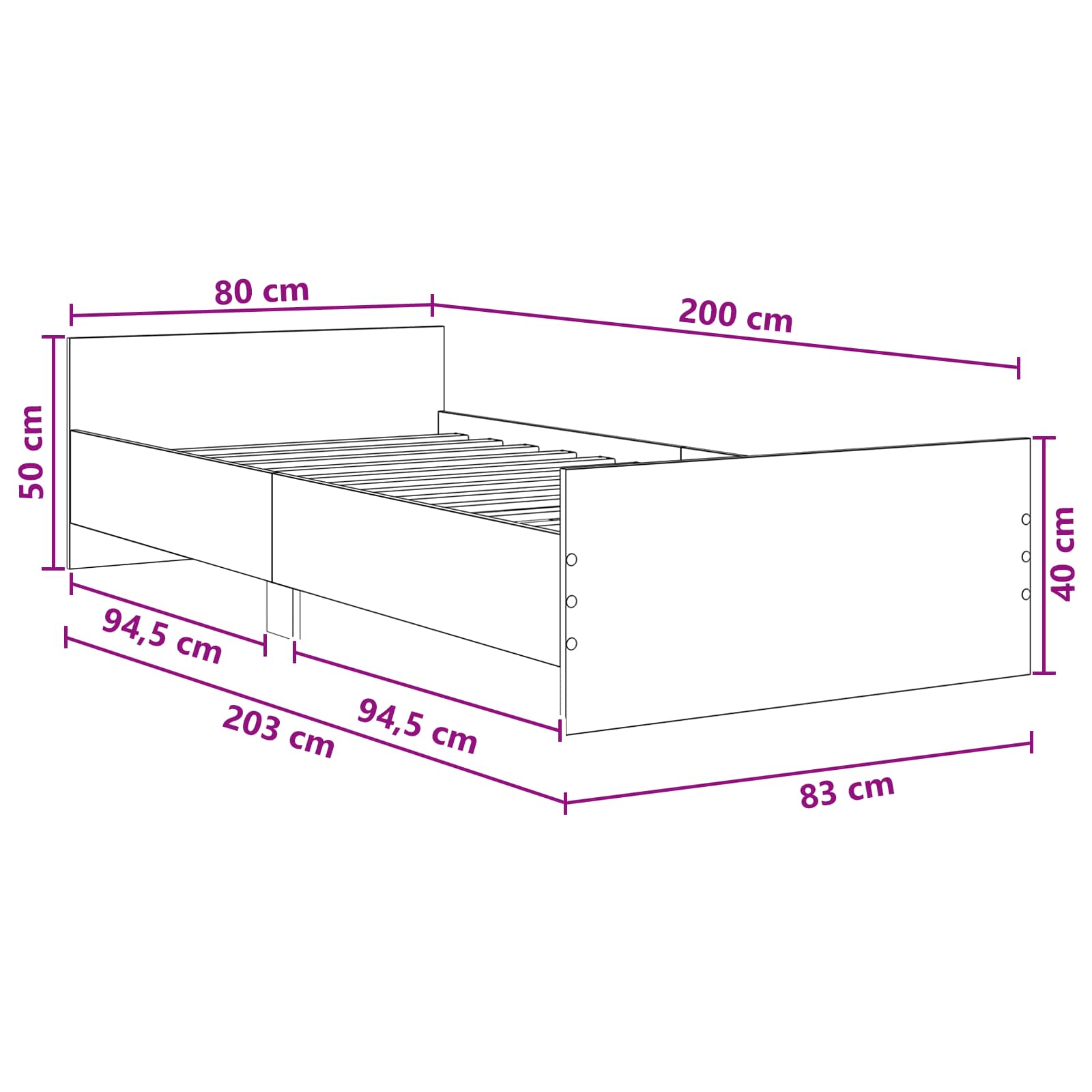 vidaXL Rama łóżka z wezgłowiem Szary Sonoma 80 x 200 cm