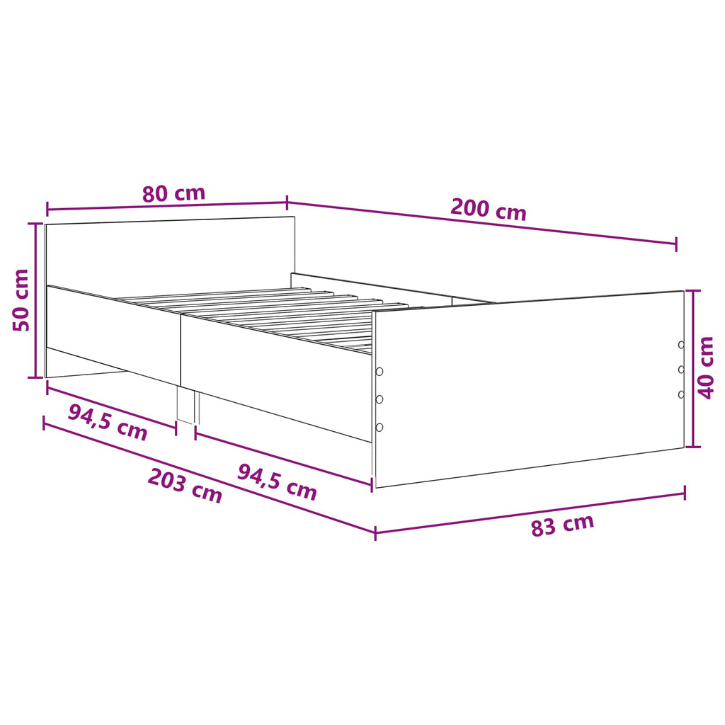 vidaXL Rama łóżka z wezgłowiem Dąb artisan 80 x 200 cm