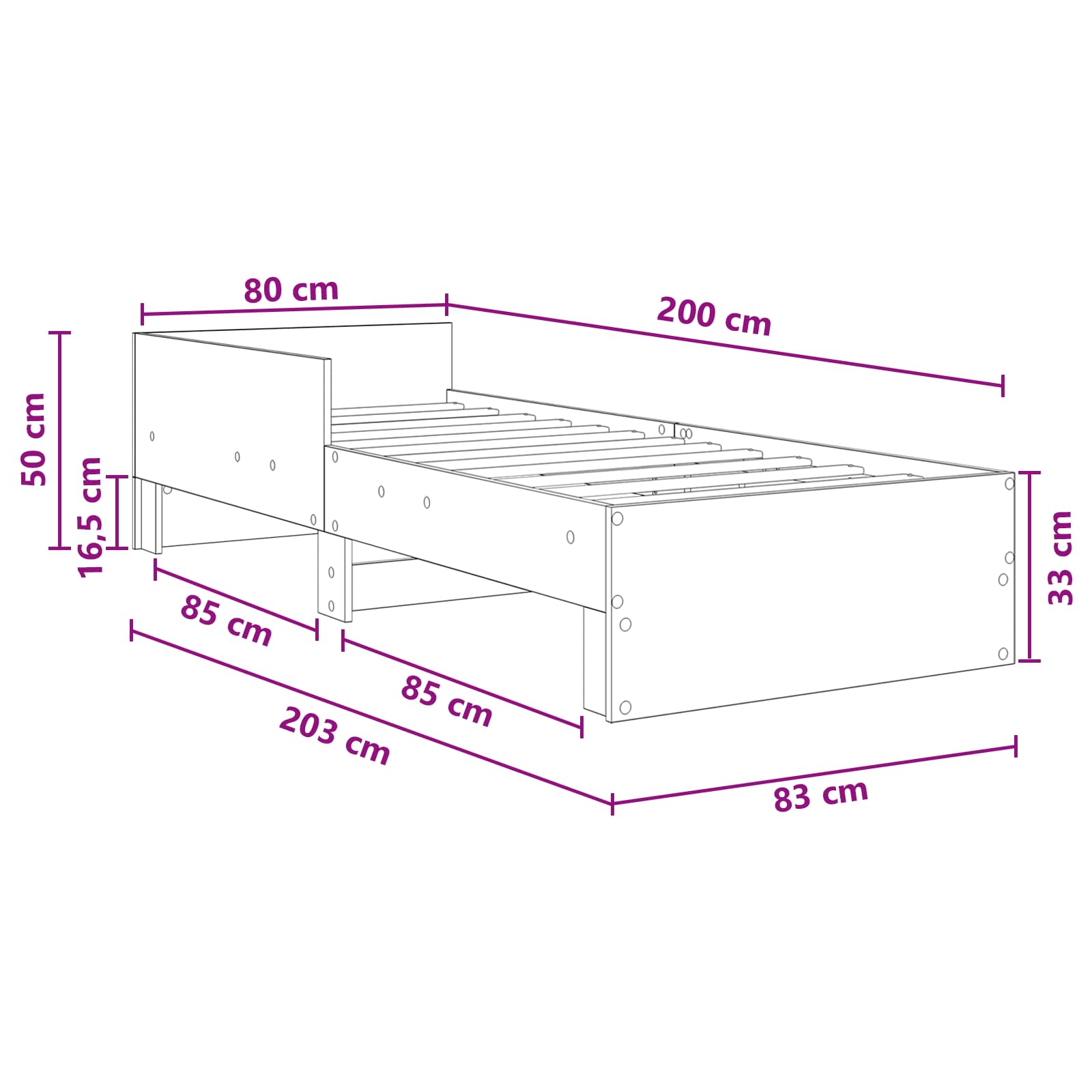 vidaXL Rama łóżka z wezgłowiem Betonowy szary 80 x 200 cm