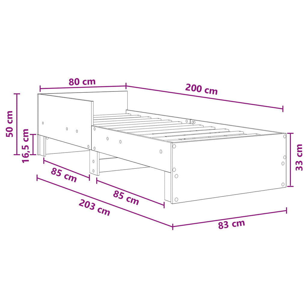 vidaXL Rama łóżka z wezgłowiem Dąb artisan 80 x 200 cm