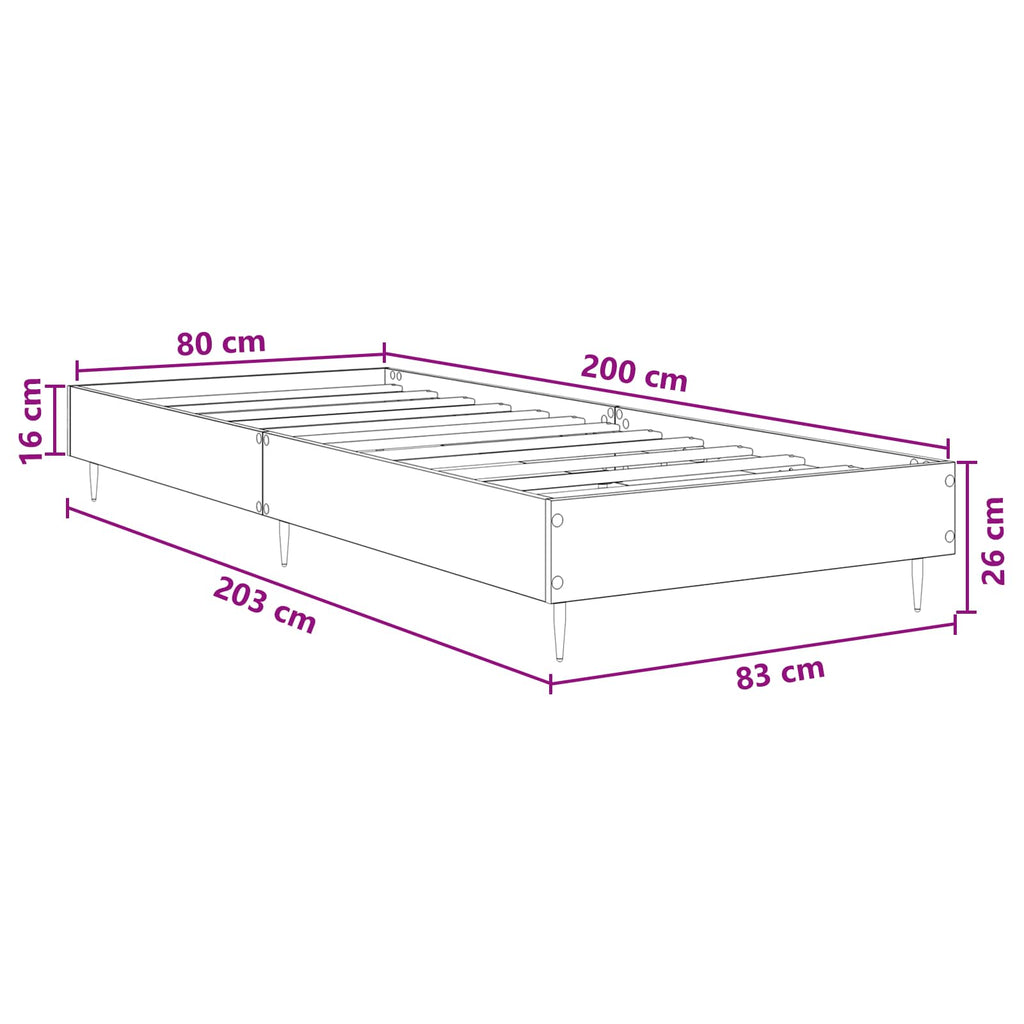 vidaXL Ramka łóżka Szary Sonoma 80 x 200 cm Drewno inżynieryjne