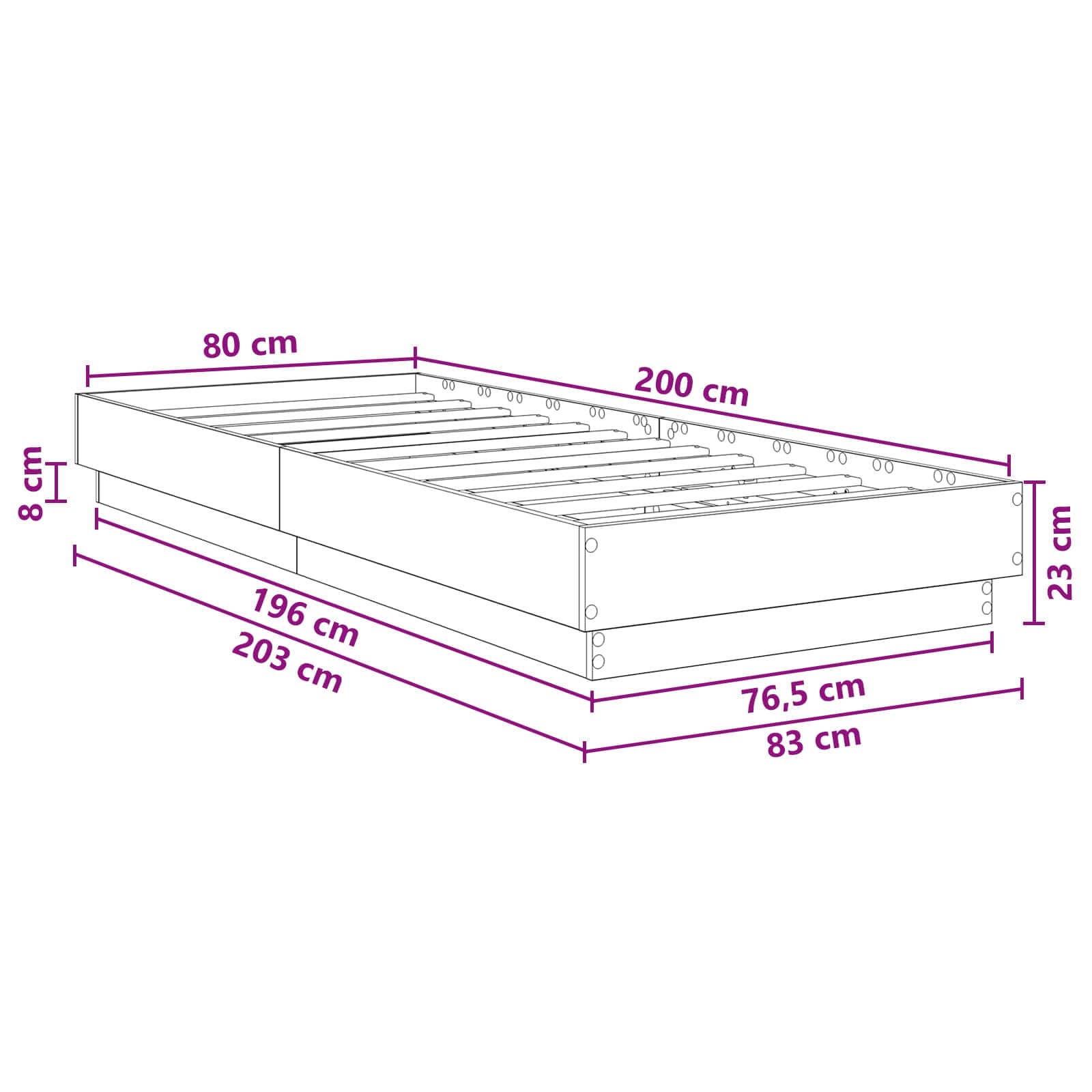 vidaXL Rama łóżka podłogowego dąb Sonoma 80 x 200 cm