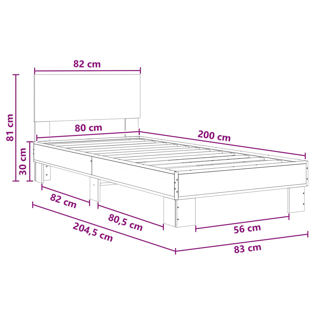 vidaXL Rama łóżka z wezgłowiem Stare drewno 80 x 200 cm