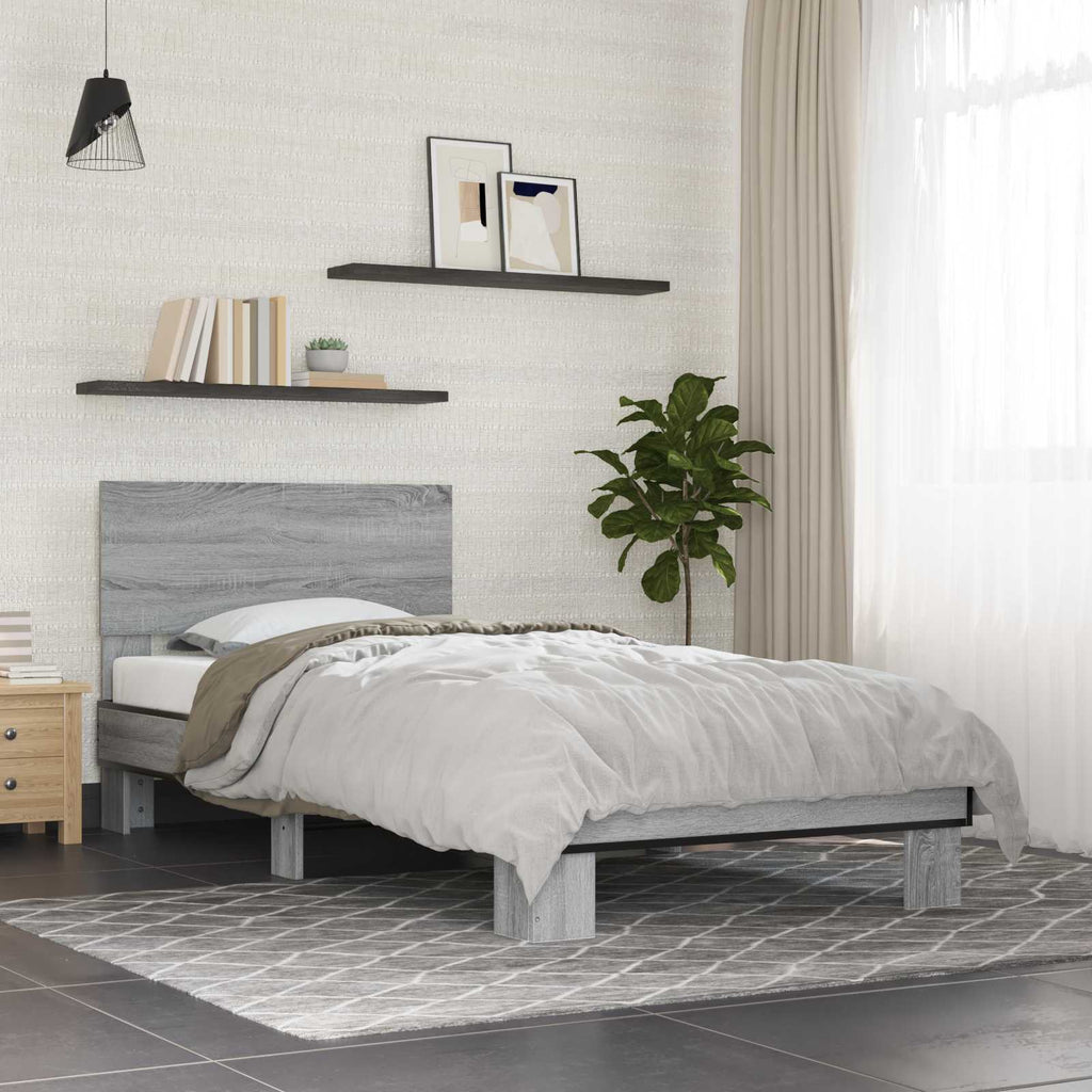 vidaXL Rama łóżka z wezgłowiem Szary Sonoma 80 x 200 cm