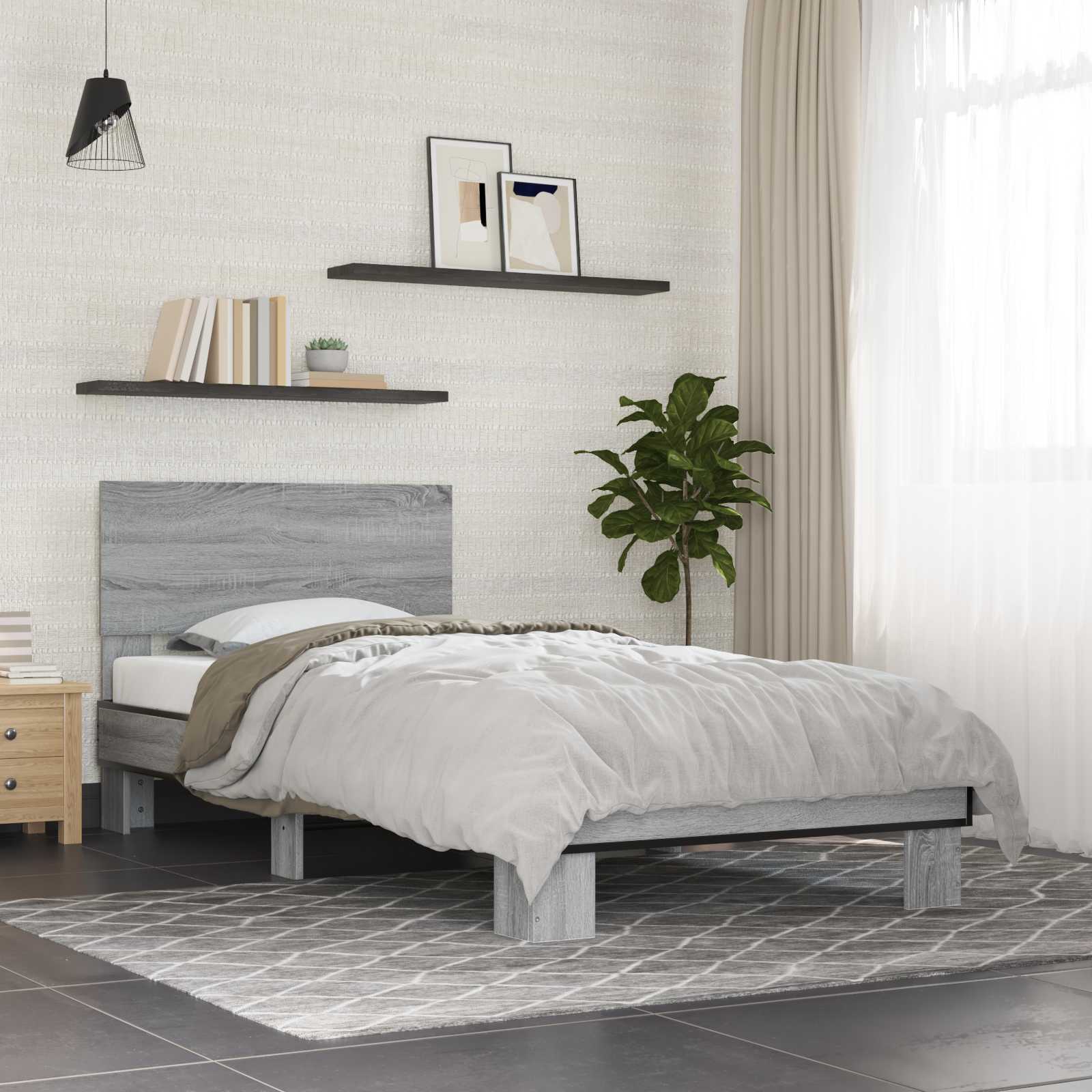 vidaXL Rama łóżka z wezgłowiem Szary Sonoma 80 x 200 cm