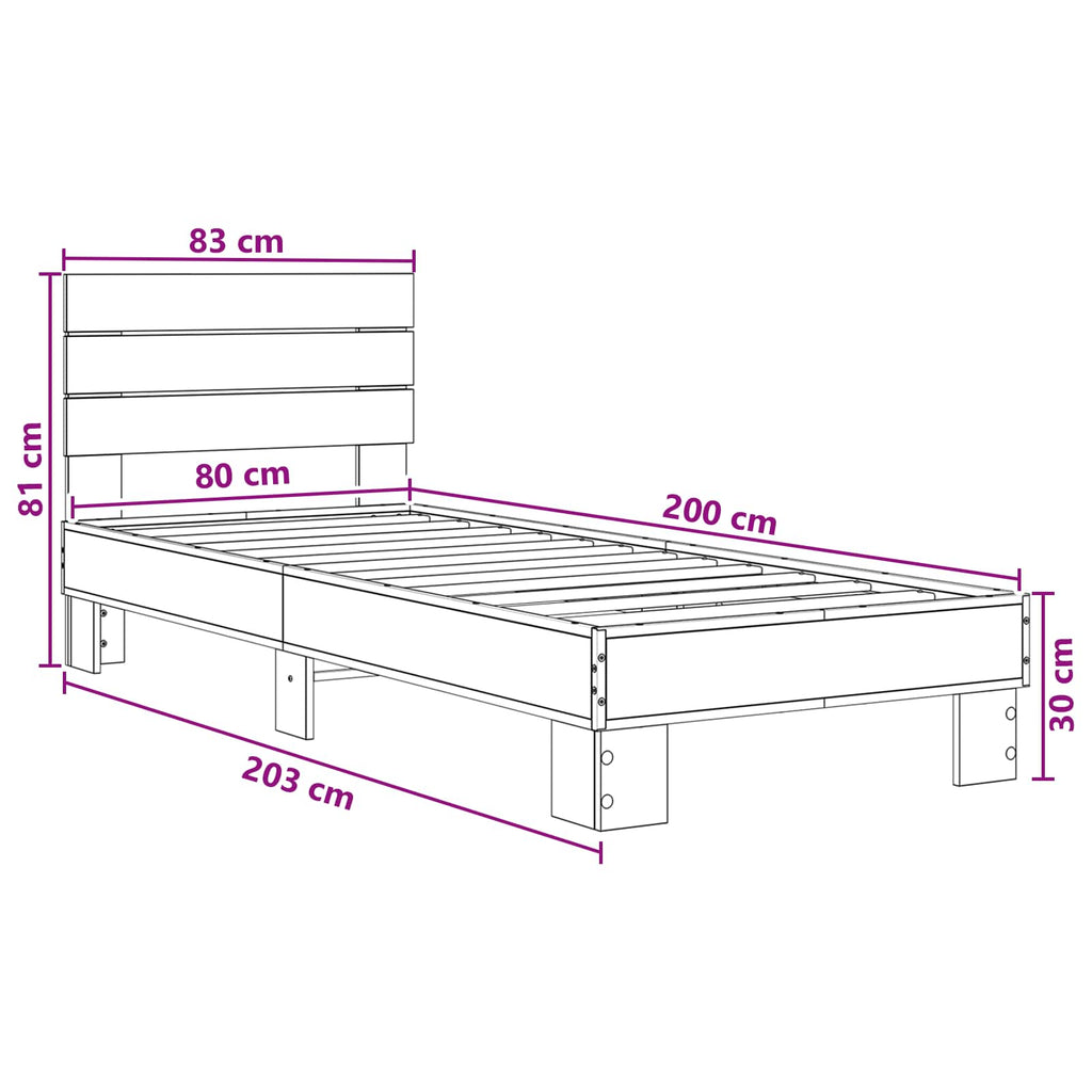 vidaXL Rama łóżka z wezgłowiem Dąb wędzony 80 x 200 cm