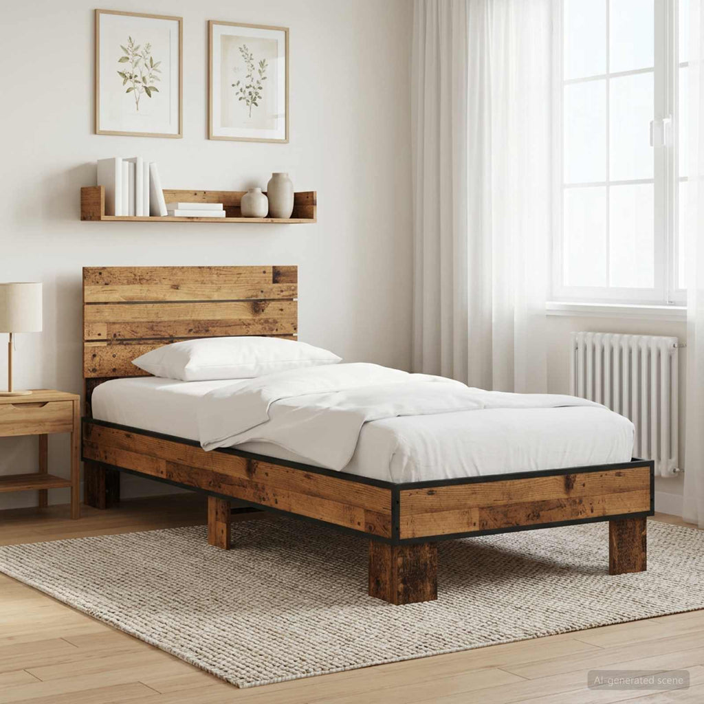vidaXL Rama łóżka z wezgłowiem Stare drewno 80 x 200 cm